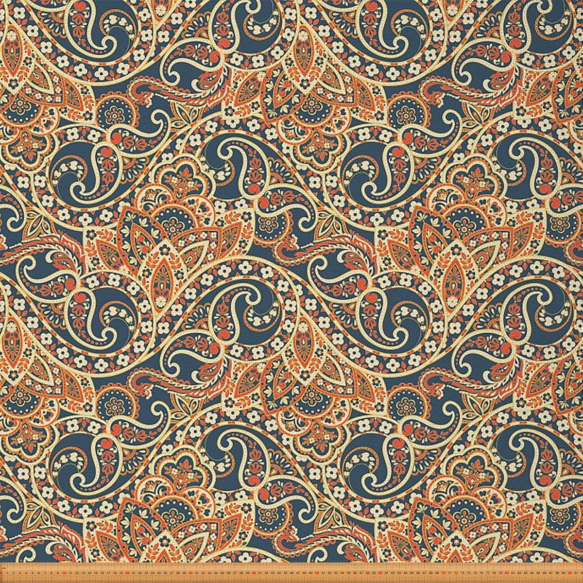 Paisley Fabric by The Yard Boho Paisley Print Upholstery Fabric Bohemian Exotic Style Outdoor Fabric Floral Flowers Leaf Pattern Reupholstery Fabric for Chairs 1 Yard (L92*W150cm) Blue Orange Gold