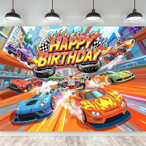 Hot Racing Car Happy Birthday Backdrop Men Boys Party Decorations 7x5ft