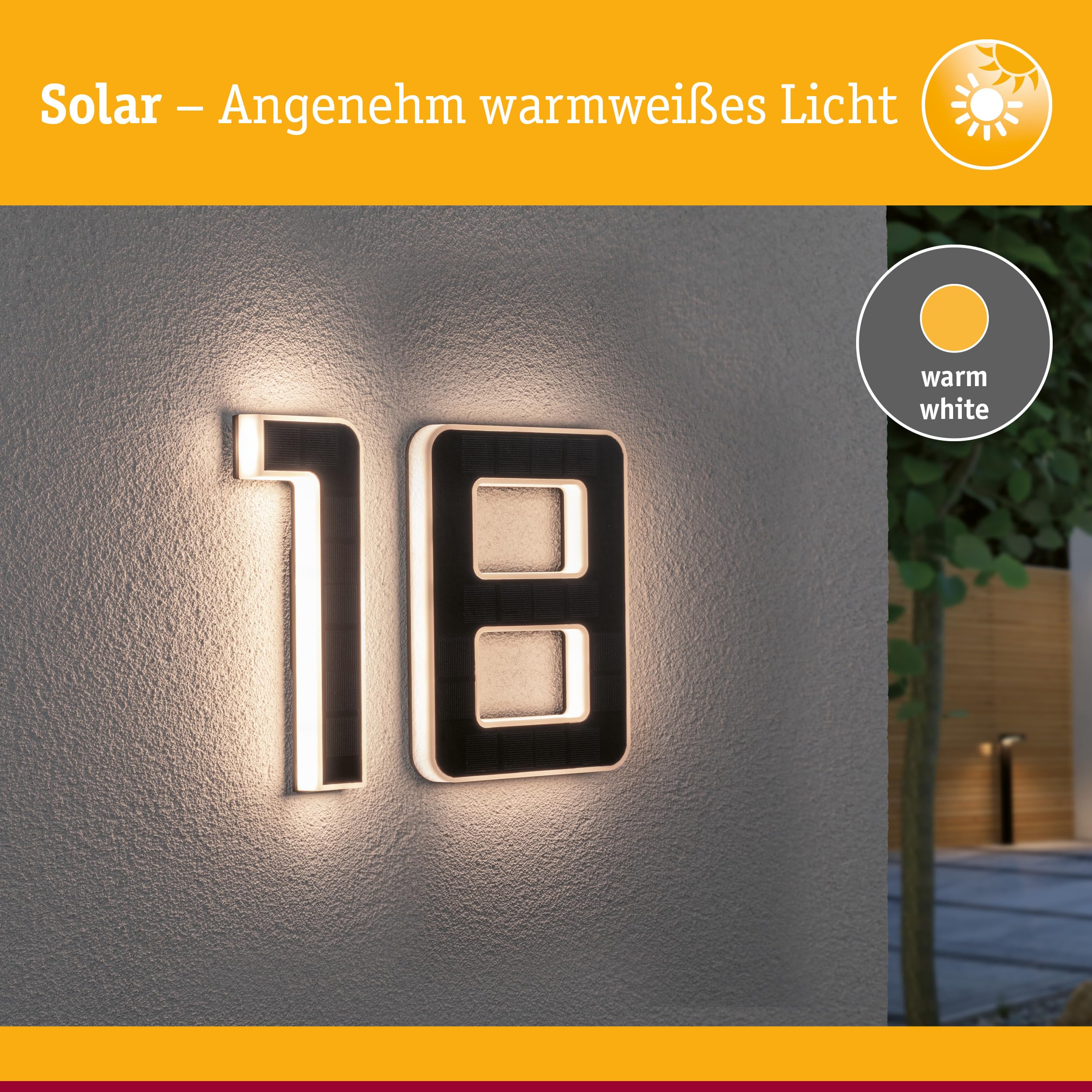 Paulmann 5298 Set Solar LED Hausnummernleuchte inkl. wechselbarer Akku Nummer 18 3000K 2x6lm 2x0,2W Schwarz