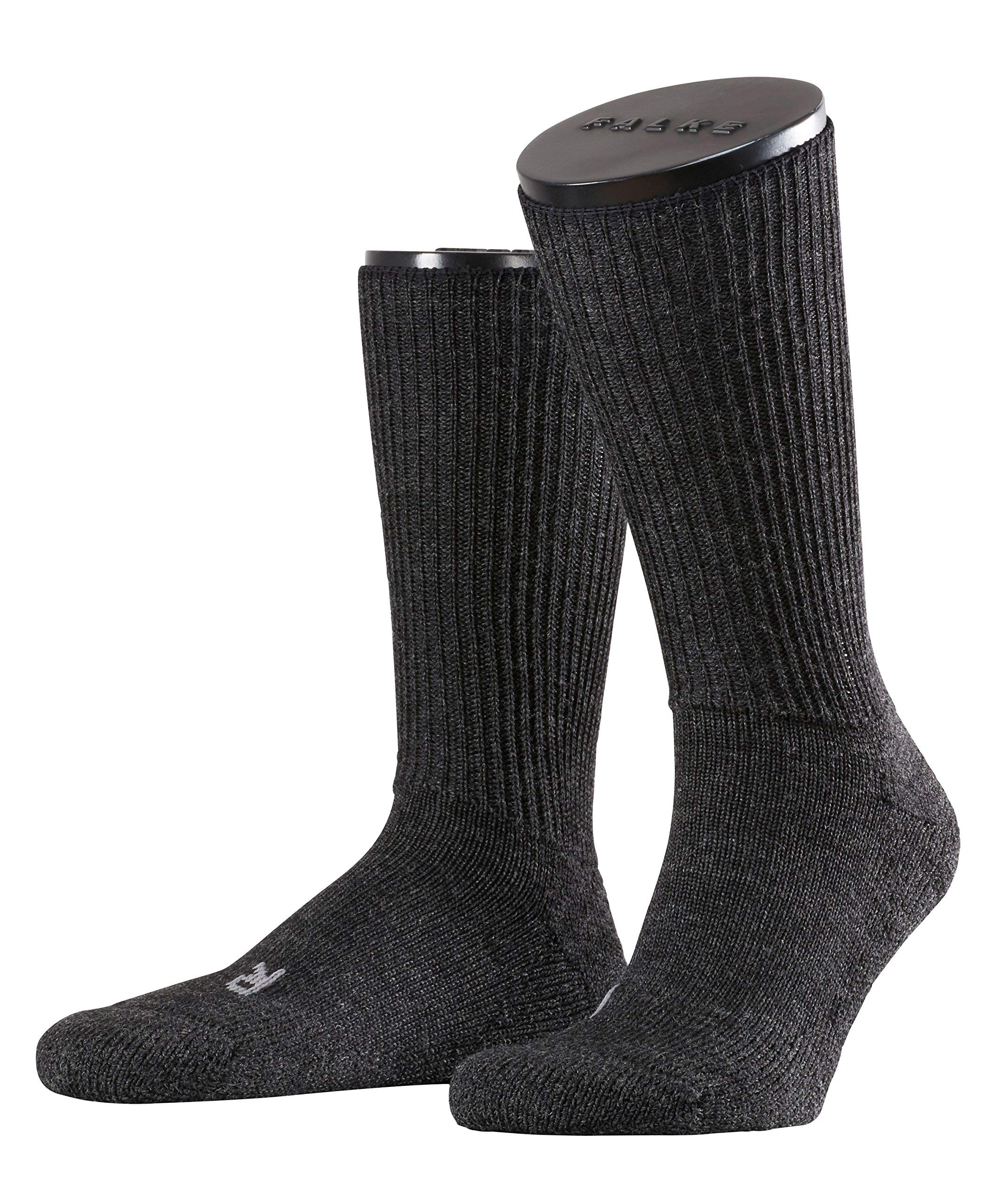 FALKEUnisex Adult Walkie Ergo Hiking Socks Merino Wool Black White More Colours For Men Women Warm Breathable Anti-Blister Plain Ribbed With Thick Cushioned Plush Sole 1 Pair