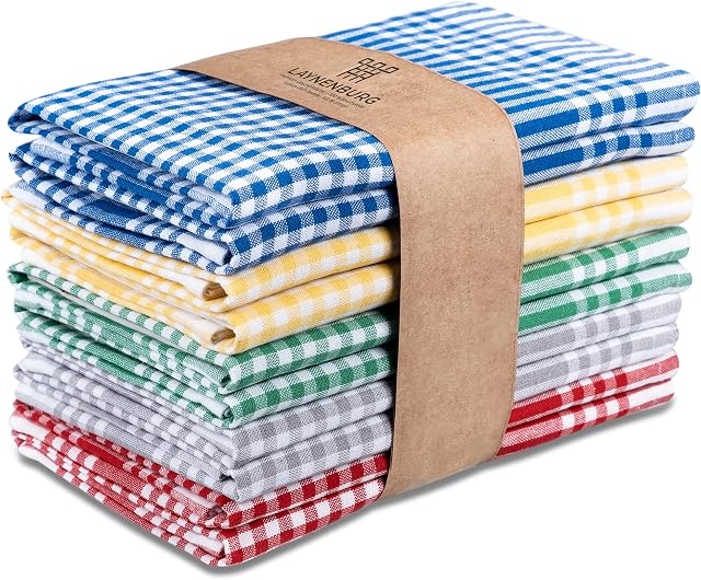LAYNENBURG Zestaw 10 ściereczek do naczyń premium w kratkę  100% bawełna  45 x 65 cm z zawieszkami  Oeko Tex Standard 100  niestrzępiące się i nowoczesne  ręczniki kuchenne w stylu vintage
