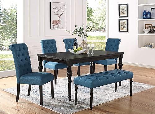 Miniatura 1 de Roundhill Furniture Leviton Urban Style - Juego de comedor de madera lavada oscura mesa, 4 sillas y banco, color azul