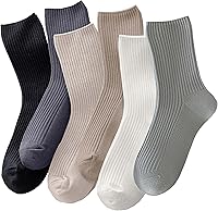 ACCFOD Women's Cute Aesthetic Crew Socks - Lightweight Neutral Cotton Slouchy Socks, 6-Pack for All-Day Comfort