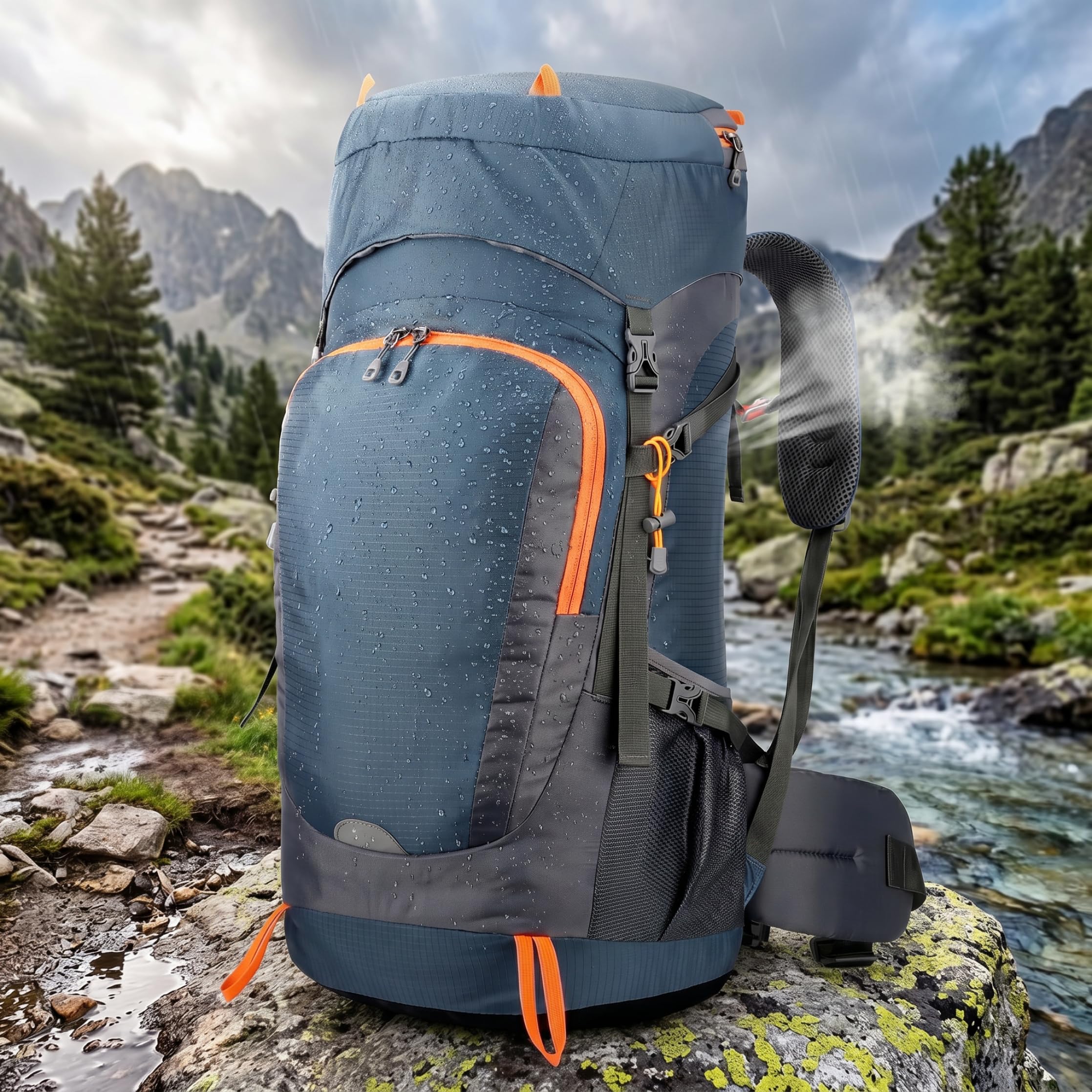 Wanderrucksack, 55 l, großes Fassungsvermögen, Camping-Rucksack, wasserdichter Wanderrucksack, ideal für Outdoor-Reisen, Camping, Schwarz