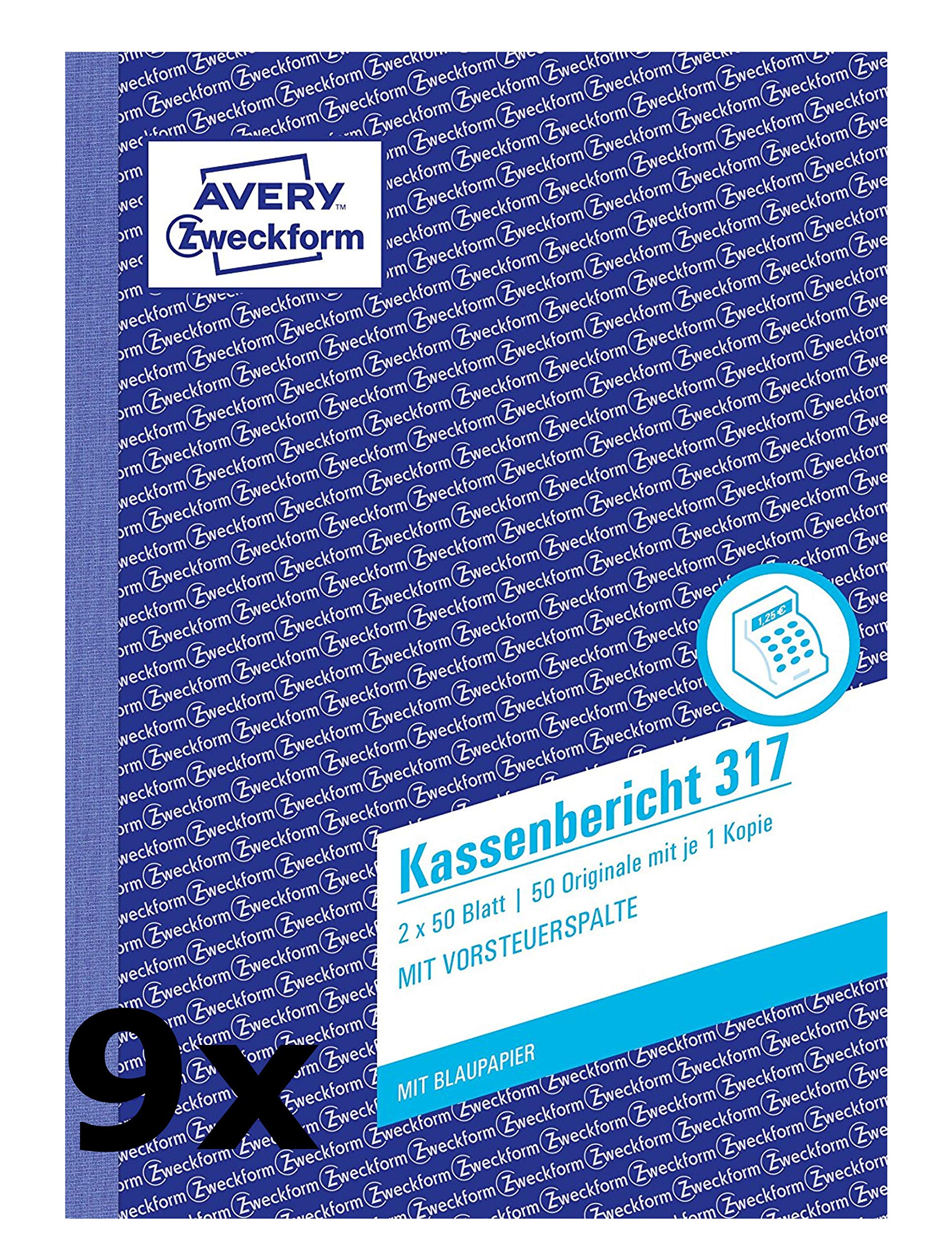 AVERY Zweckform 317 Kassenbericht (A5, mit 1 Blatt Blaupapier, 2x50 Blatt) (weiß,gelb, 9)