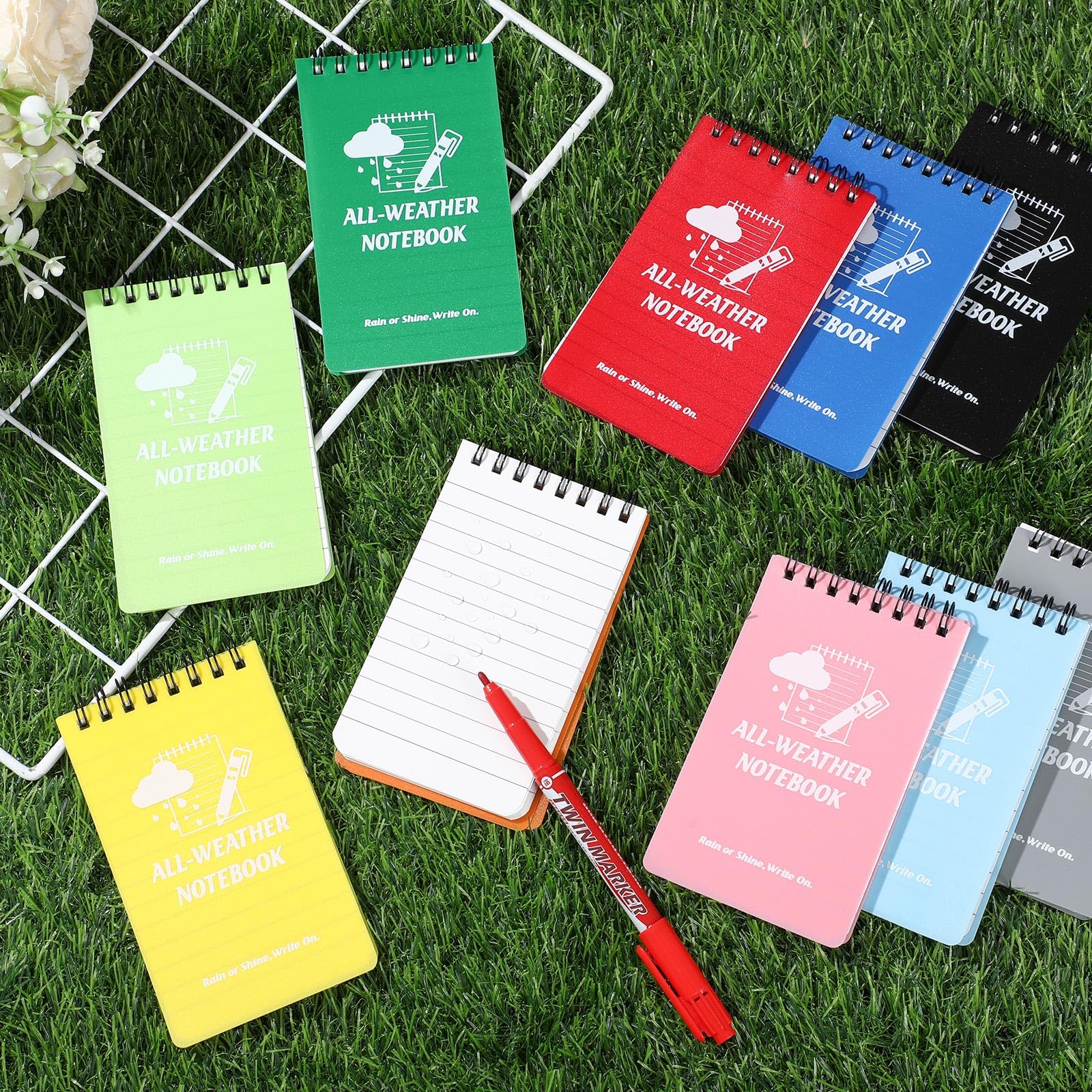 Paquete de 20 cuadernos de bolsillo impermeables de 3 x 5 pulgadas, bloc de notas en espiral superior, resistente a la intemperie, mini bloc de notas en espiral con 100 páginas a rayas para