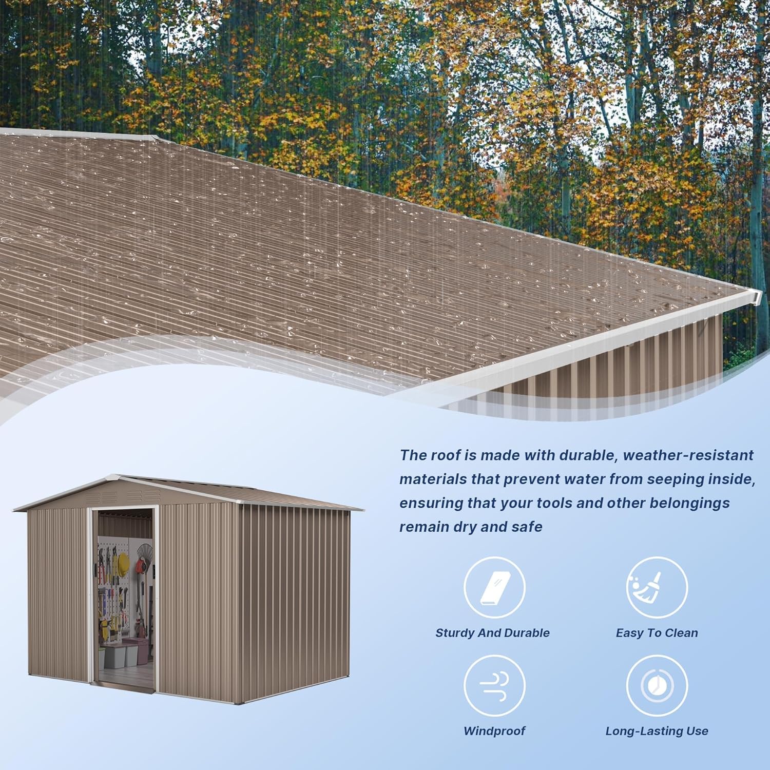 Kullavik 8FT x 6FT Outdoor Storage Shed with Lockable Doors,Waterproof Metal Garden Tool Shed,Galvanized Steel shed for Backyard,Garden,Patio