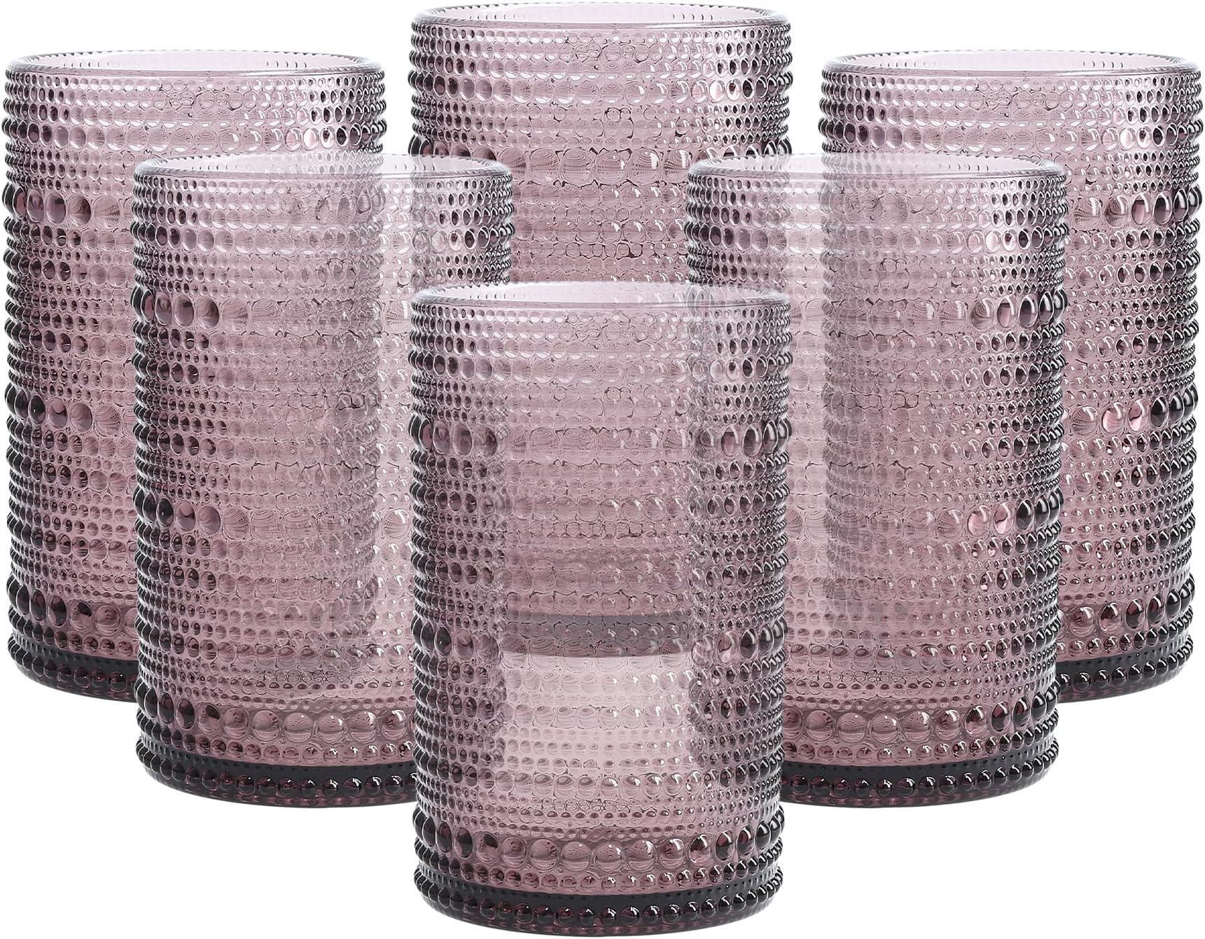 Jupiter Beaded Hobnail Glass, 13 Ounce Iced Beverage (Set of 6), Purple