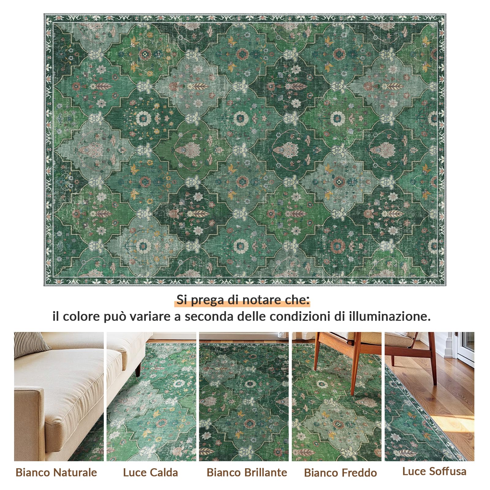 INOVADAY Marocchino Tappeto 90x150 cm Antiscivolo Verde Scuro Verde Scuro