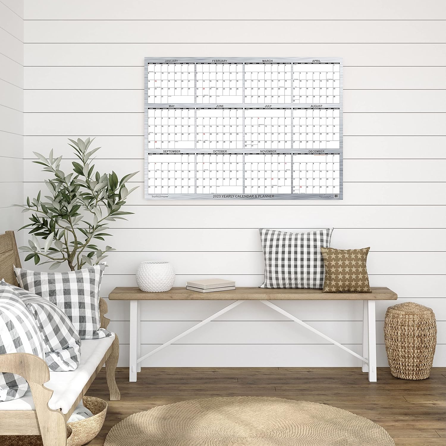 SwiftGlimpse 2026 Wall Calendar, 24" x 36" Designer Series, Large, Erasable, Yearly Wall Planner (Brushed Metal)