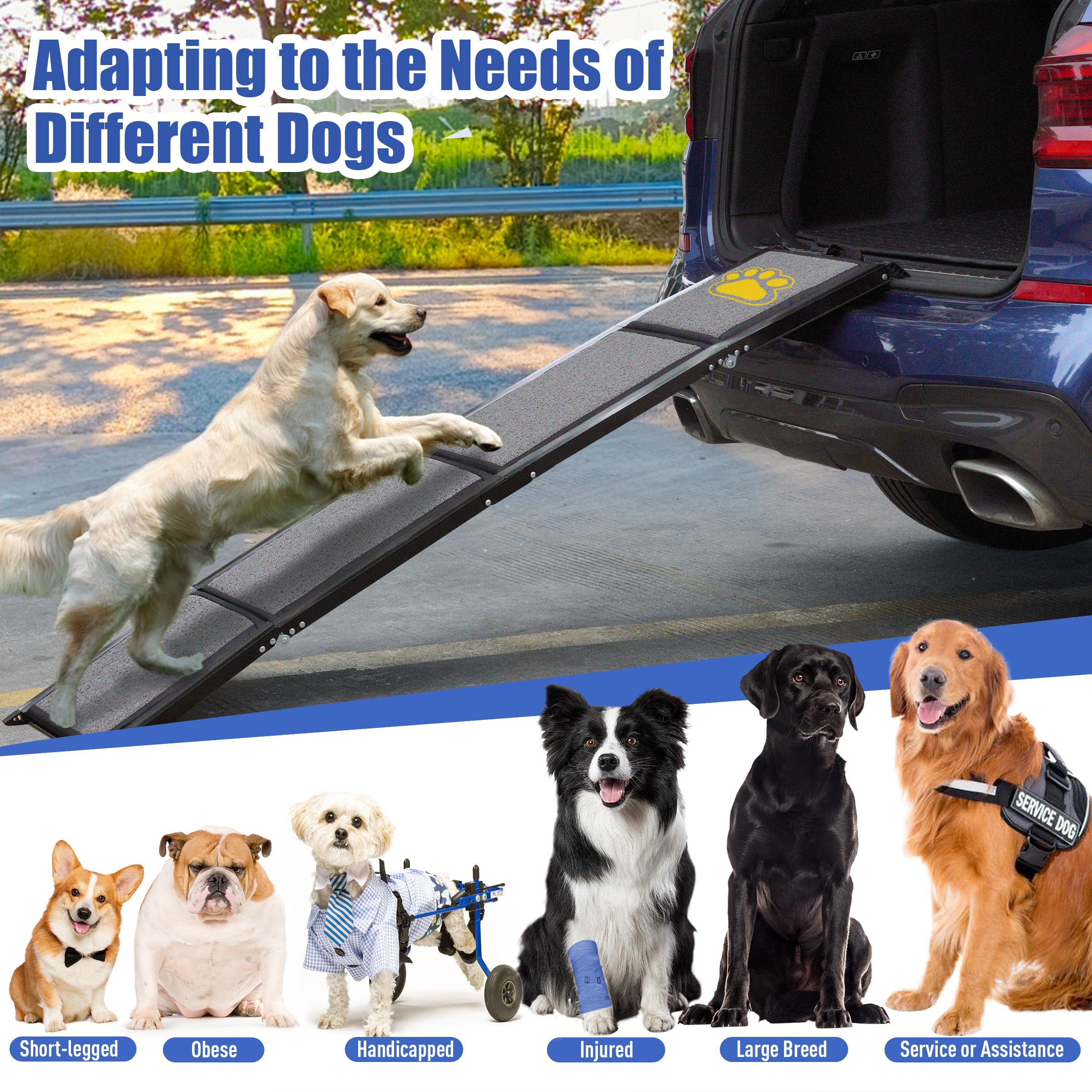 BACOENG 180cm Rampa para Perros Coche Plegable, Rampa para Perros portátil para Perros Grandes con Alfombra Antideslizante, Disponible para camión, Coche, SUV, Soporta hasta 110 KG