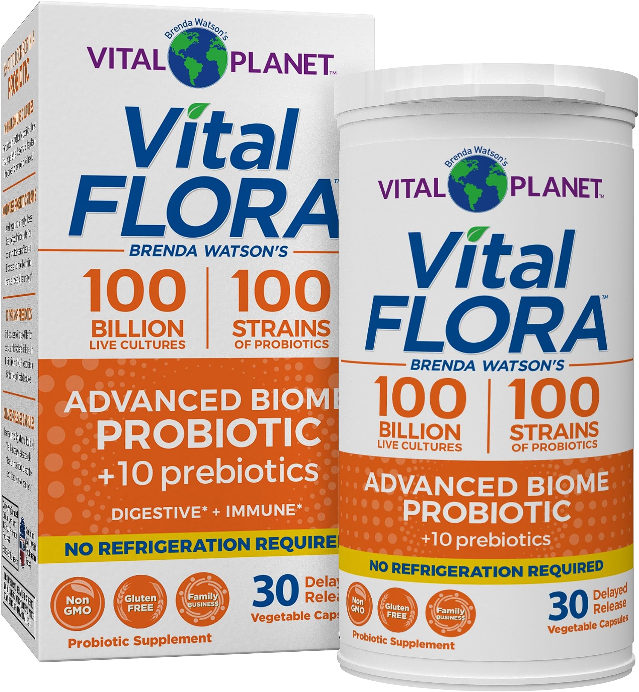 Vital Flora Advanced Probiotic 100 Billion CFU, 100 Diverse Strains, 10 Organic Prebiotics, Immune Support, Digestive Health Shelf Stable Probiotics for Women and Men 30 Capsules