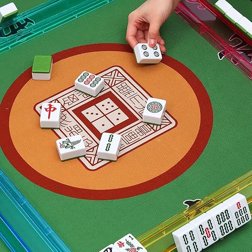 Miniatura 5 de Glimin El juego de 5 accesorios Mahjong incluye 4 bastidores de acrílico Mahjong con empujadores y 1 funda de mesa Majiang de gran tamaño, estante