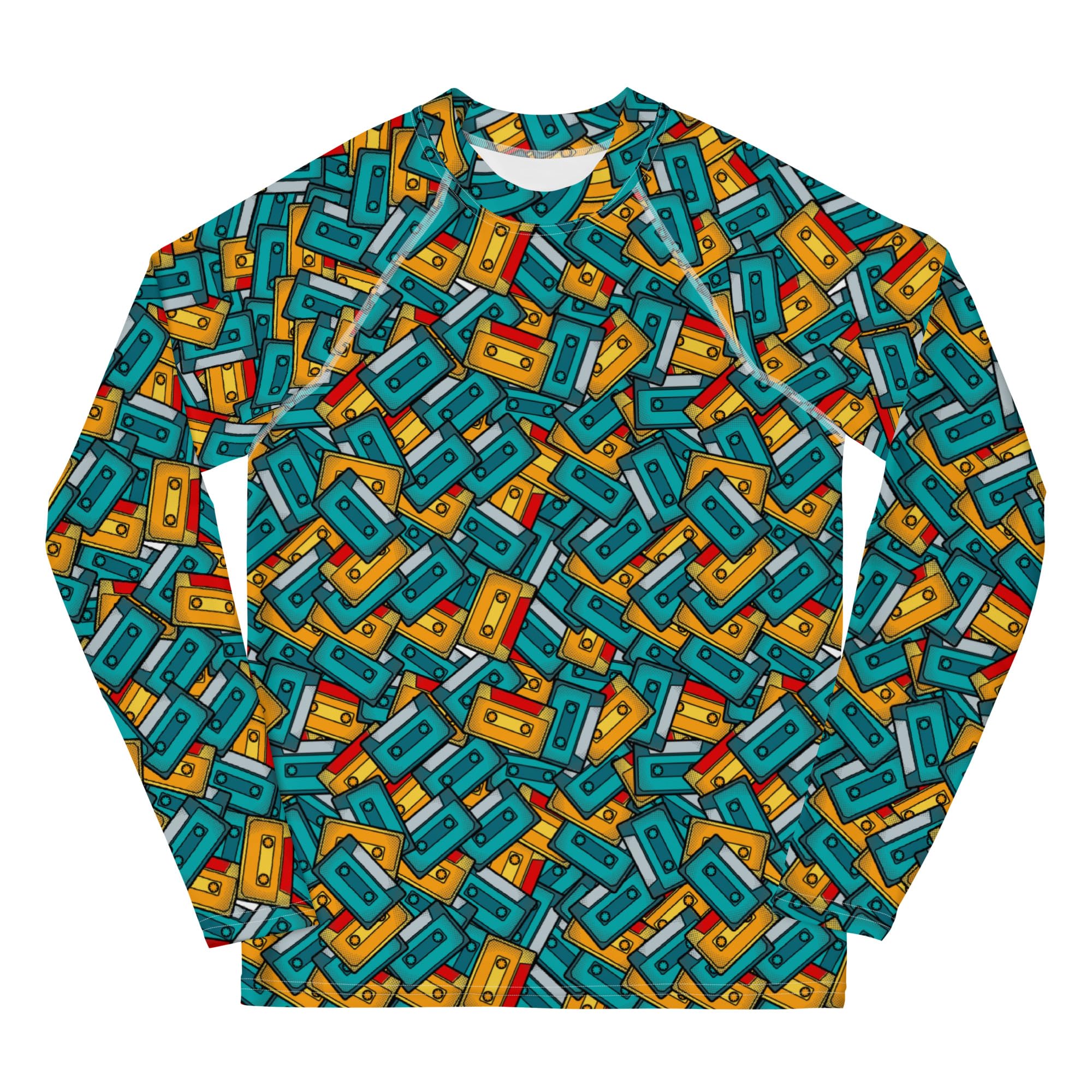 Rashguard Jugend Jungen, Langarm, Badeshirt, Schwimmshirt, Sonnenschutz, Badebekleidung, Schnelltrocknend, UPF 50+, Rash Top mit Print, Rash Guard Shirt, UV Shutz, Pop Art Cassette, 134-158 cm (12)