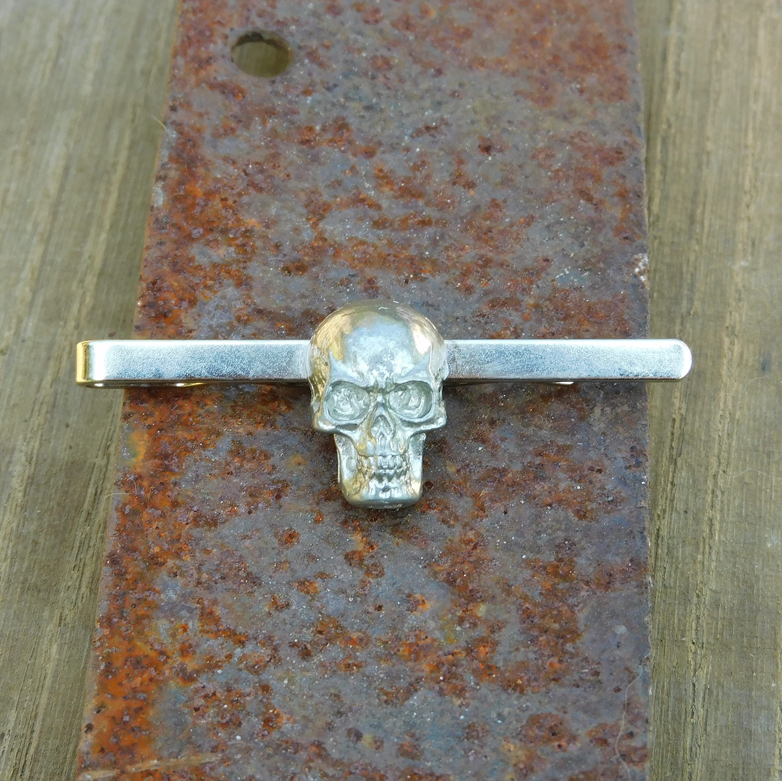 Pince à Cravate Crâne Tête De Mort – Étain Massif Fait Main France, Style Steampunk Gothique, Coffret Cadeau Inclus