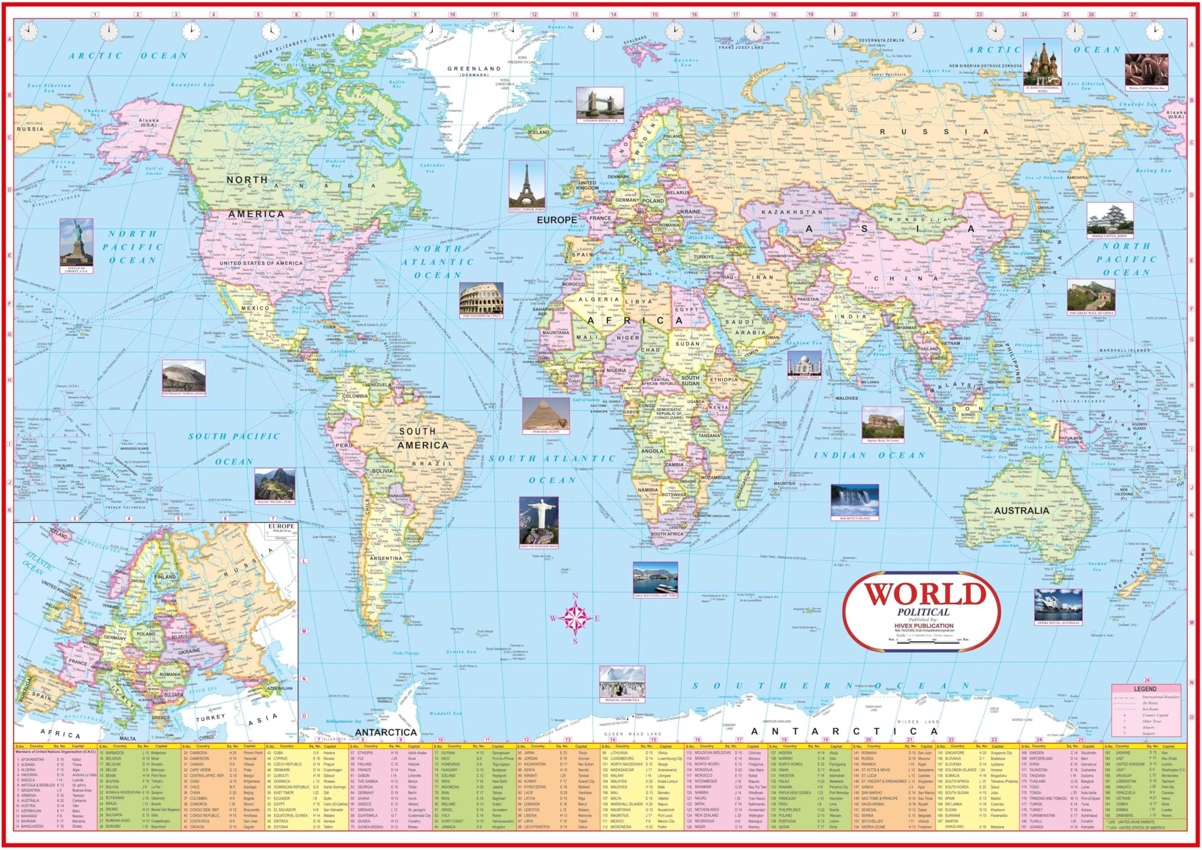 World Political Map | Laminated Both Sides | Size : 70×100 cm | World Map