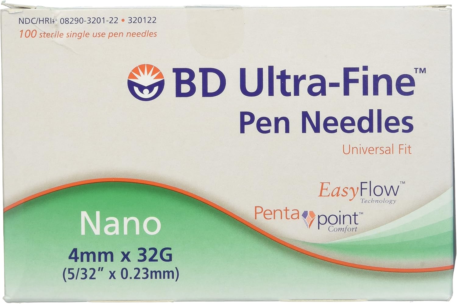 BD Nano UltraFine Penta Point Sterile Pen Needles 4mm x 32G (100 Units