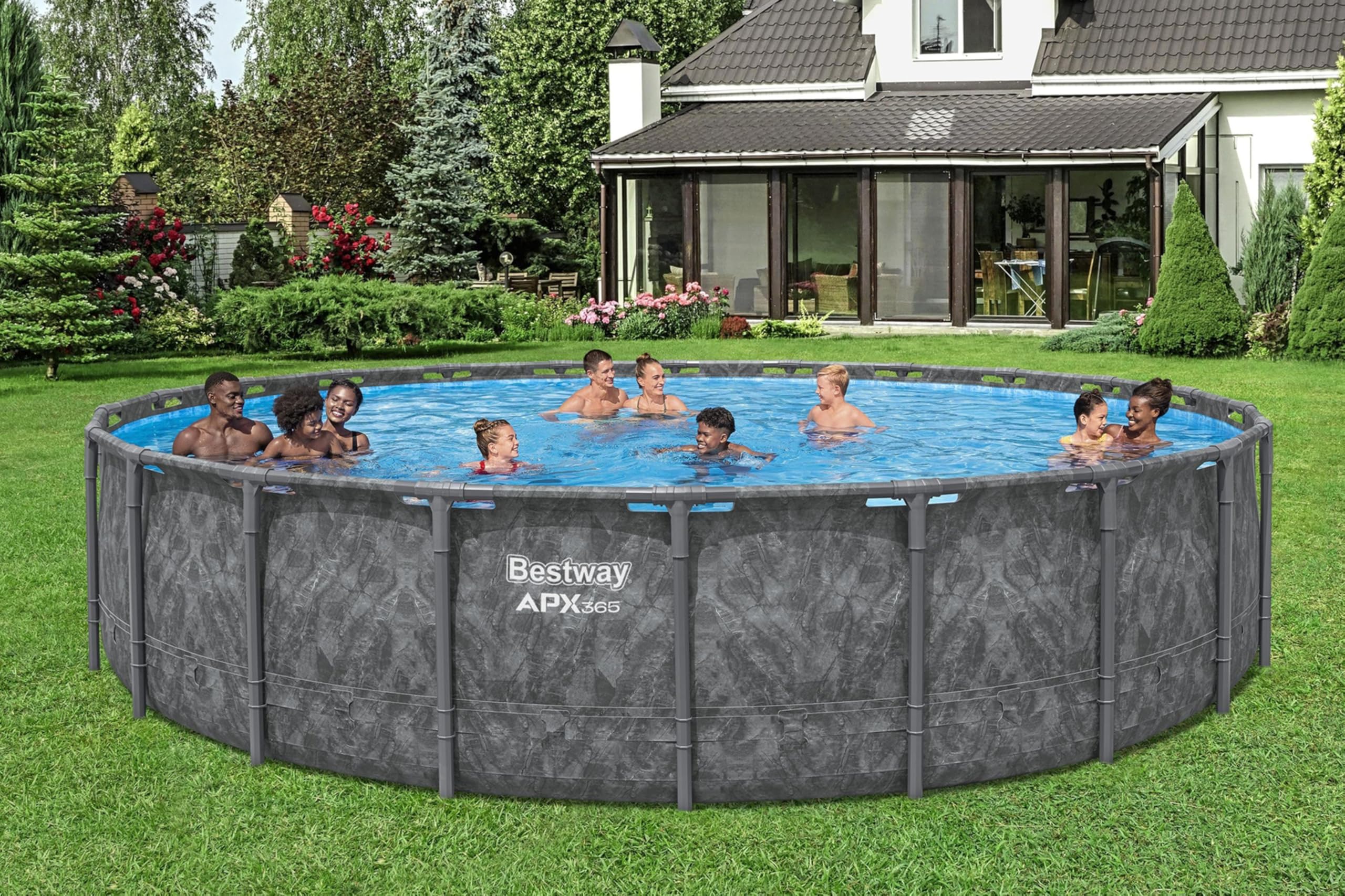 Bestway APX365 Winterfestes Frame Pool Set, Ø 671 x 132 cm, 40.377 Liter, Sandfilteranlage, Korrosionsbeständiger Stahlrahmen, ClickConnect System, Sicherheitsleiter, Abdeckplane, Filterbälle