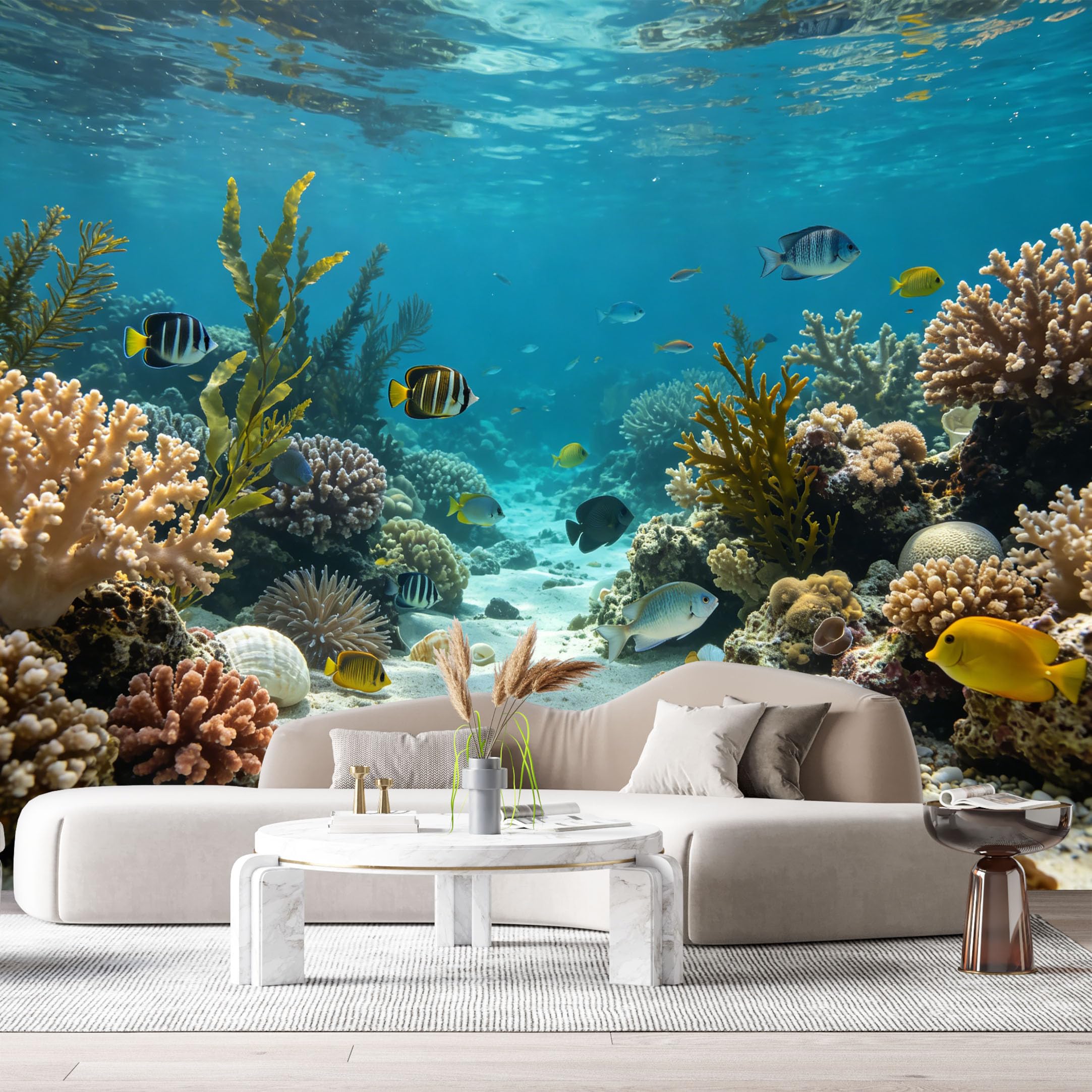 Custom Size Wall Murals Underwater Ocean Marine Tropical Fish Coral Reef SelfAdhesiveWall Fabric Removable Wallpaper Wall Decor for Living Room Bedroom Bathroom
