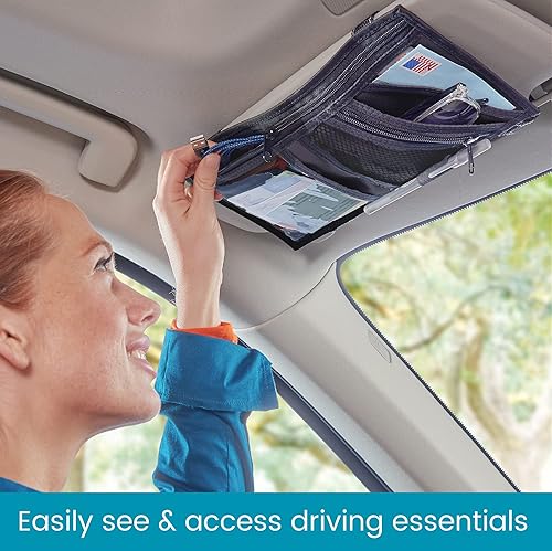 Miniatura 9 de High Road Organizador de visera de automóvil con bolsillos con cremallera seguros, soporte para lentes de sol y bolsillo transparente para registro