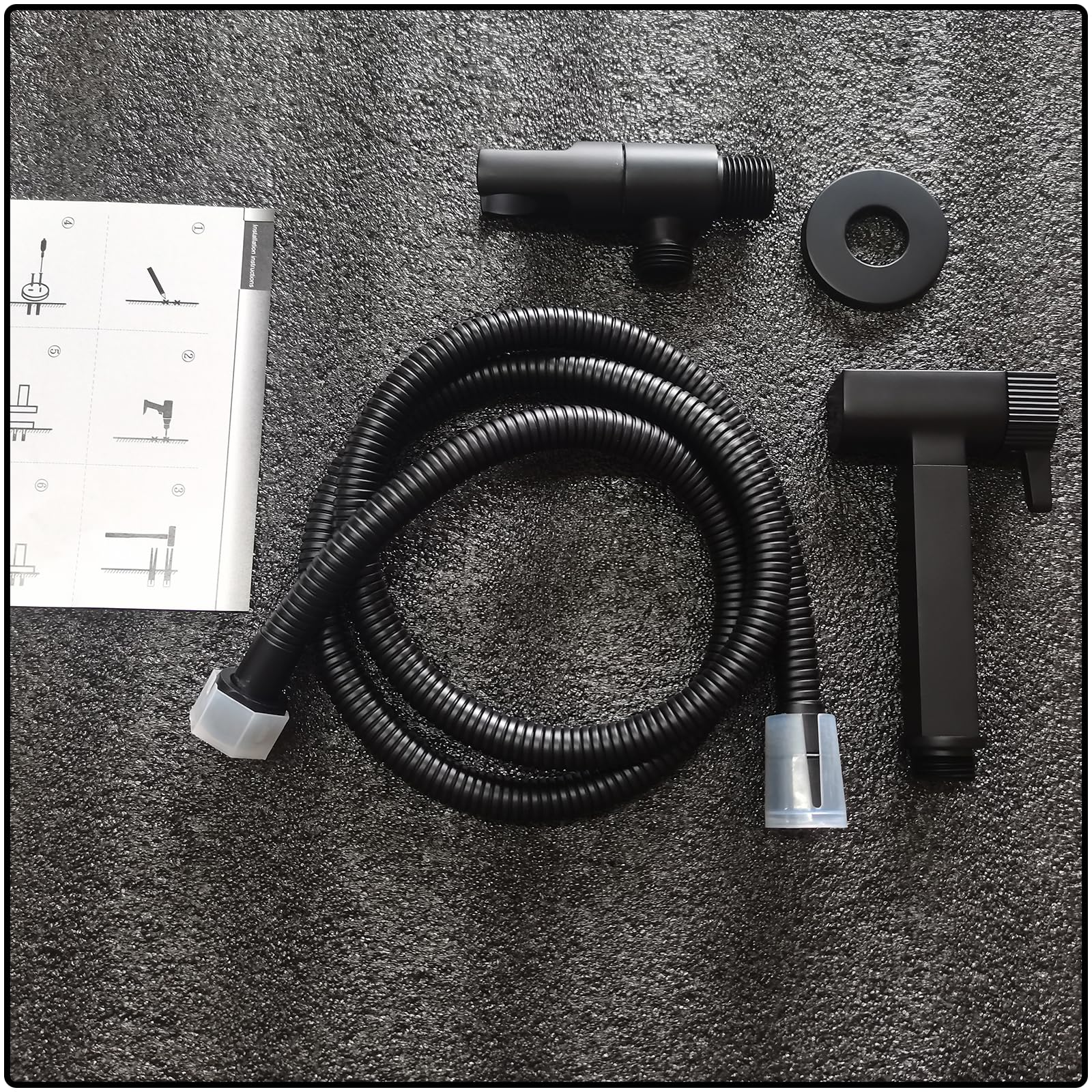 Doccetta per Bidet Nero Spruzzatore per Bidet Ottone Idroscopino per WC, con Uno Dentro Uno Fuori Valvola ad Angolo, Spruzzatore a Doppia Funzione in Ottone, 1.2M Tubo Doccia