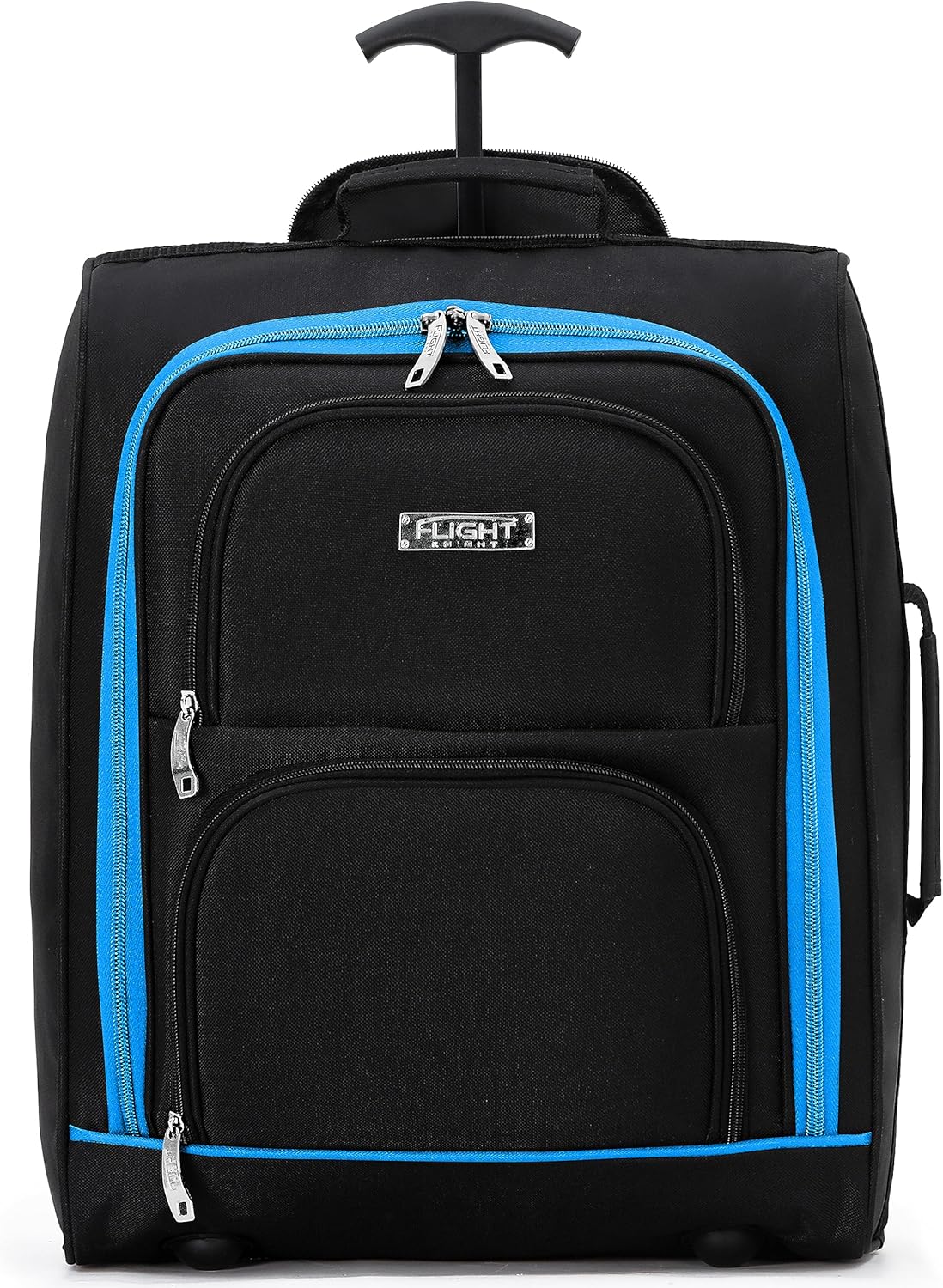 Flight Knight Easyjet Valigia da cabina Borsa leggera con 2 ruote Omologata Ryanair Ideale per viaggi in aereo 55 x 35 x 20 cm, Nero/Blu, Bagaglio a mano