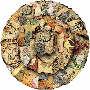 Copbopwn 100Pcs Vintage Journaling Sticker Set Junk Journal Stickers Scrapbooking Accessories with Antique Patterns Distressed Edges for Planners Diaries Junk Journal Supplies Burnt Collage
