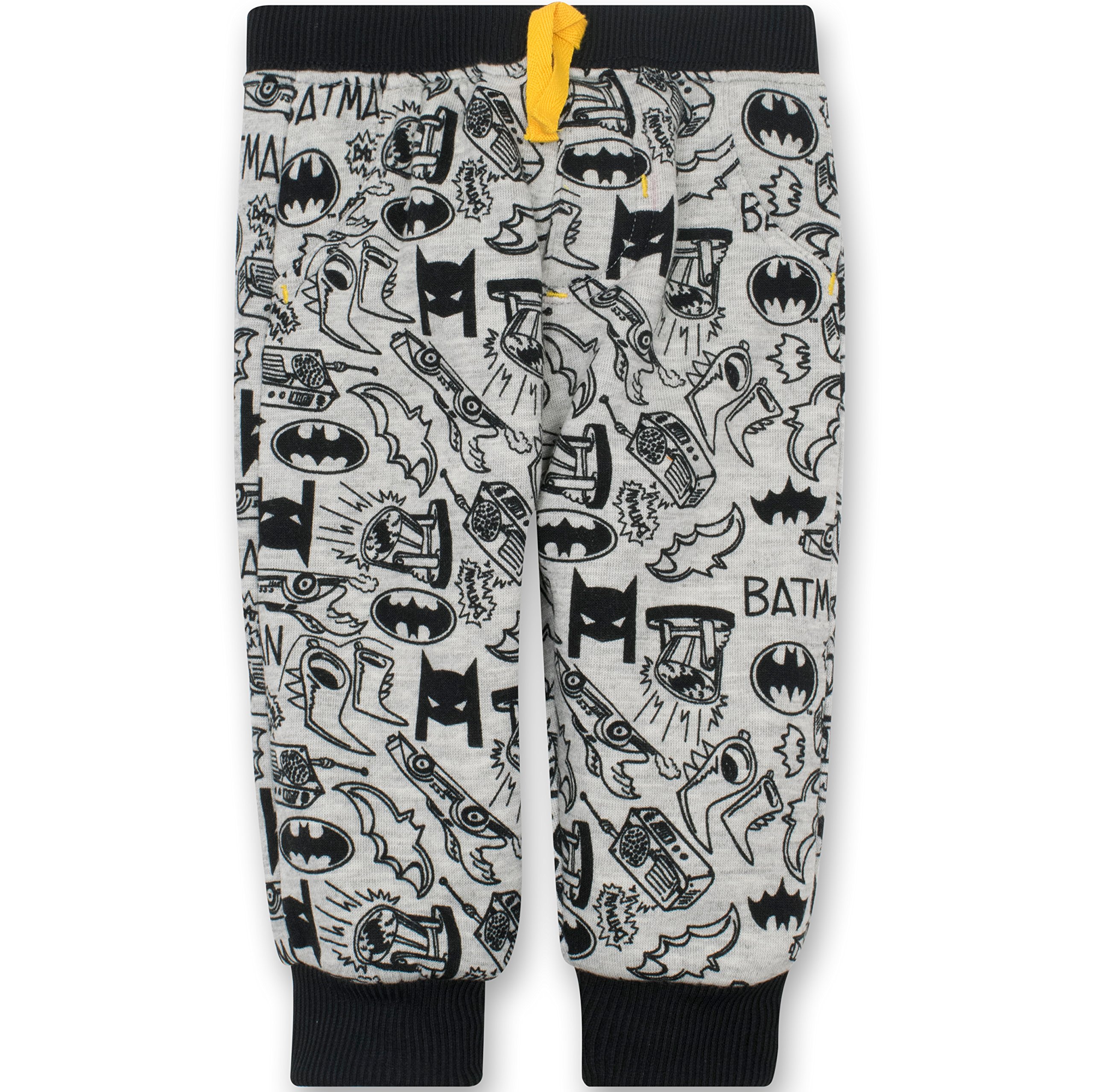 Warner Bros. Batman Baby Boys' 2 Pack Fleece Drawstring Jogger Pants, Black and Grey 3-6 Months