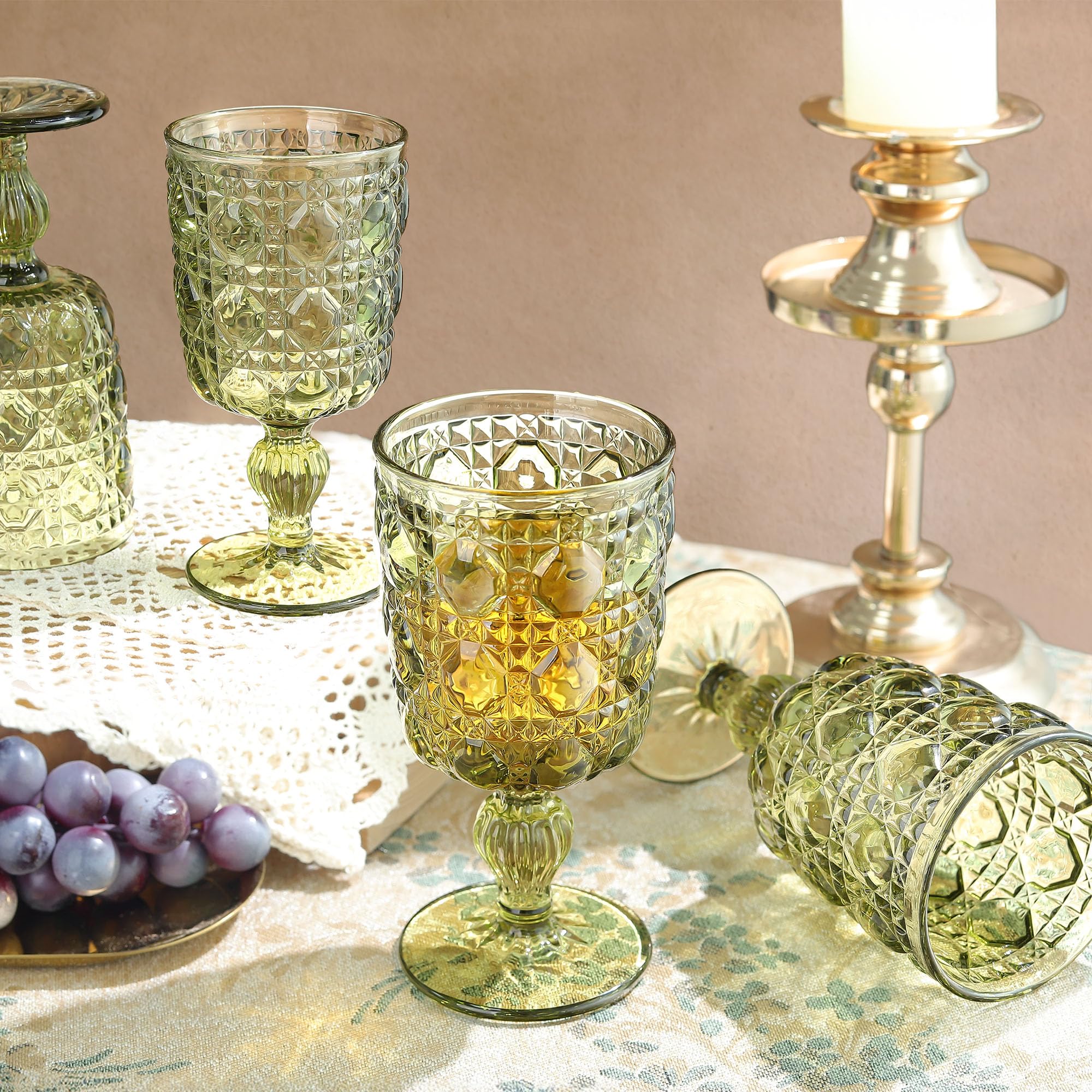 Set 3 Bicchieri da Tavola Vino Acqua Velo Flower Verde 315 cc Cerve