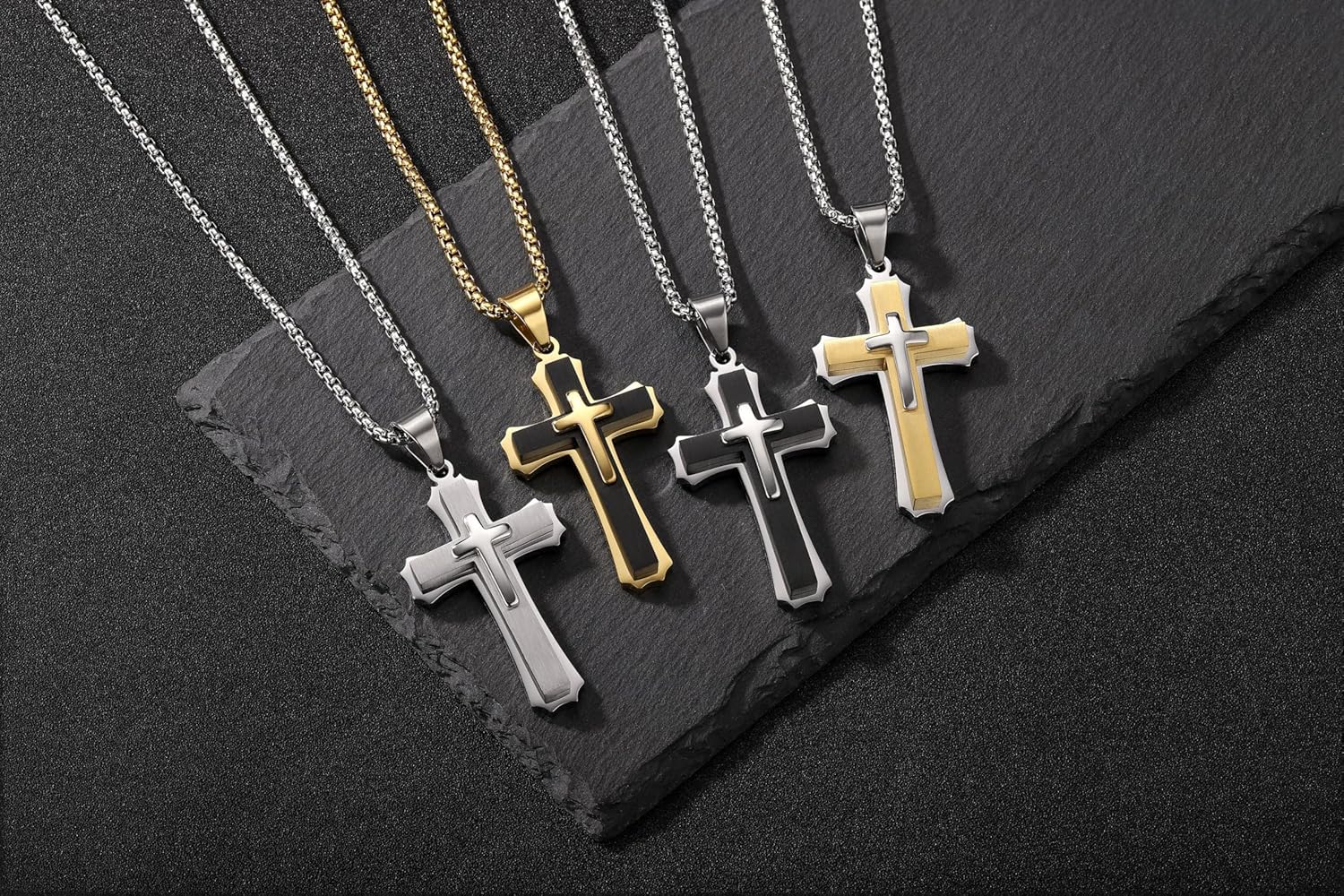 PESOENTH Mens Cross Necklace for Men,Stainless Steel Silver Cross Crucifix Pendant Chain Men's Necklace Jewelry Christian Gifts For Men - Image 7