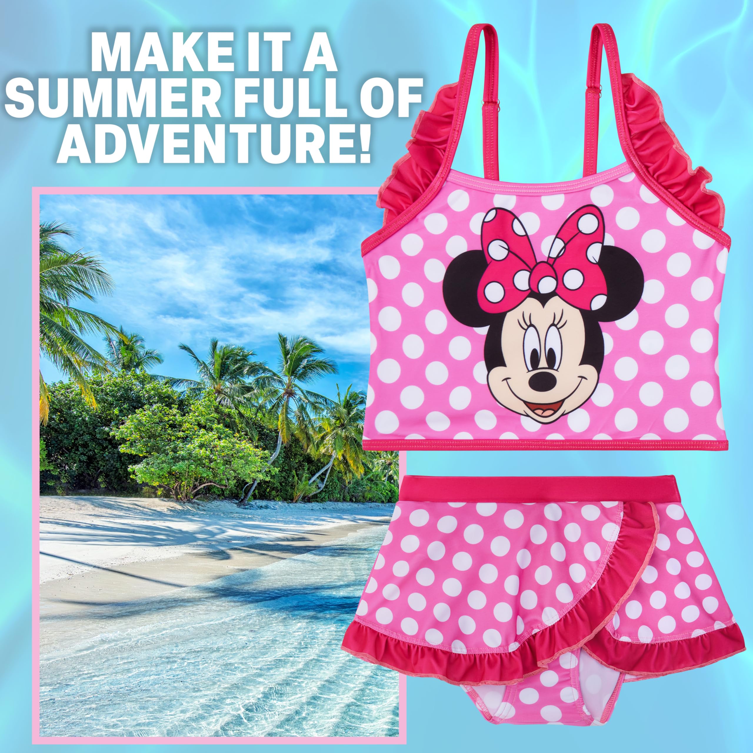 Get Trend Disney Stitch | Minnie Mouse Bikini Bambina Set, Costume Piscina Bambina Due Pezzi con Balze e Cinturino Regolabile, Estivo Regalo Ragazza