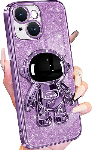 Miniatura 7 de Buleens Funda para iPhone 14 Pro Max de astronauta fundas transparentes para iPhone 14 Pro Max con papel de purpurina y soporte para hombre espacial