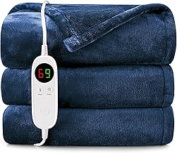 HYLEORY Heated Electric Blanket Throw 50" x 60" Soft Warm Flannel with 6 Heating Levels & 9 Hours Timer Auto Shutt Off, Heating Blanket for Full Body - Navy Blue