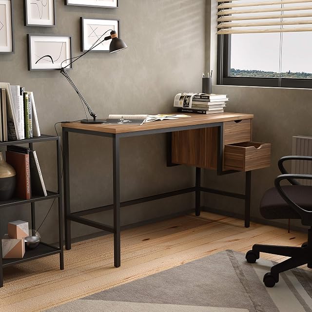 Office Hippo Walnut Desk with Drawers, Office Desk with Storage, Home Office Desk with Drawers, Desks for Bedrooms, 120 x 48 x 77 cm