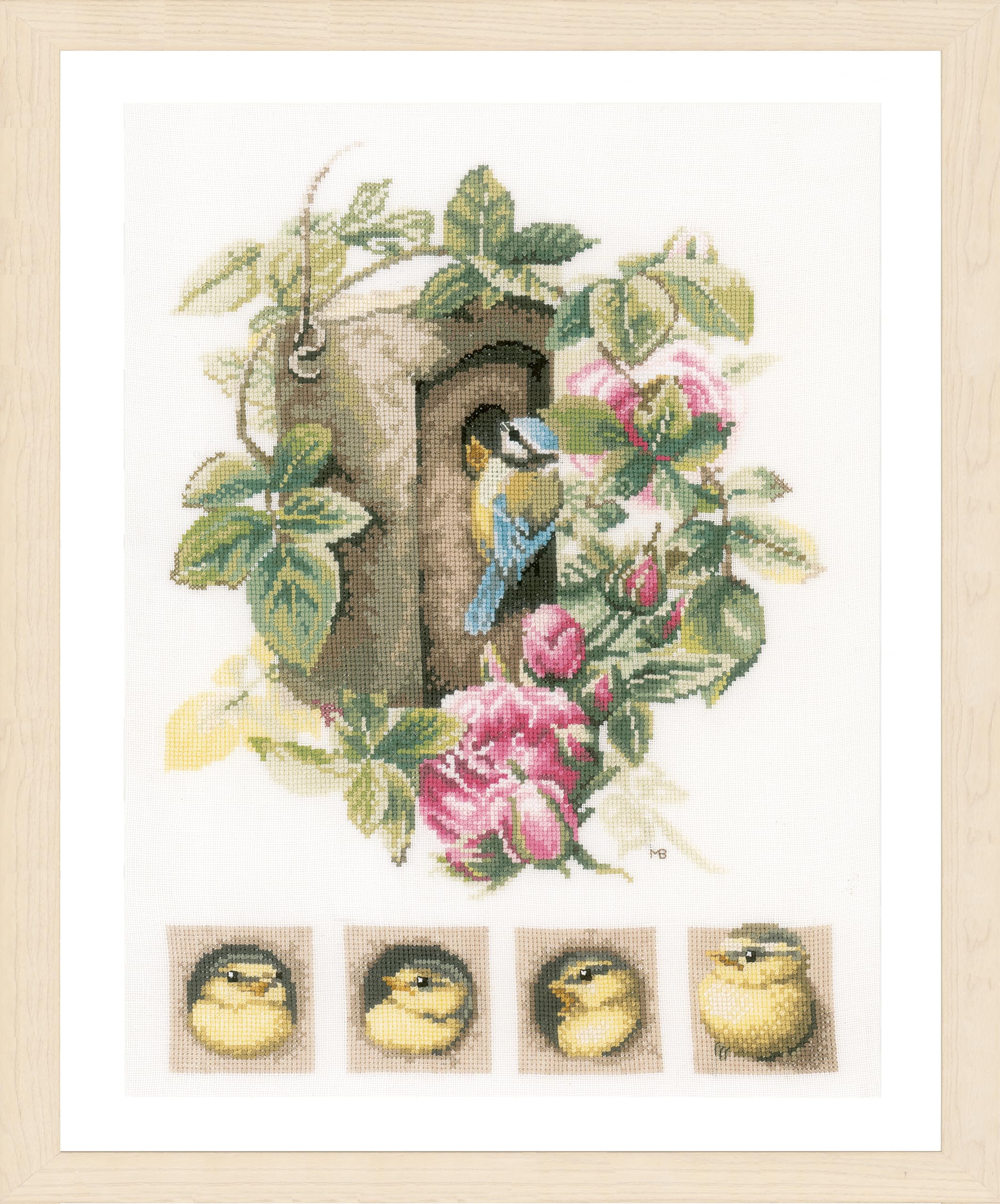 LANARTE Kreuzstich Set – Vogelhaus mit Rosen Wanddekoration