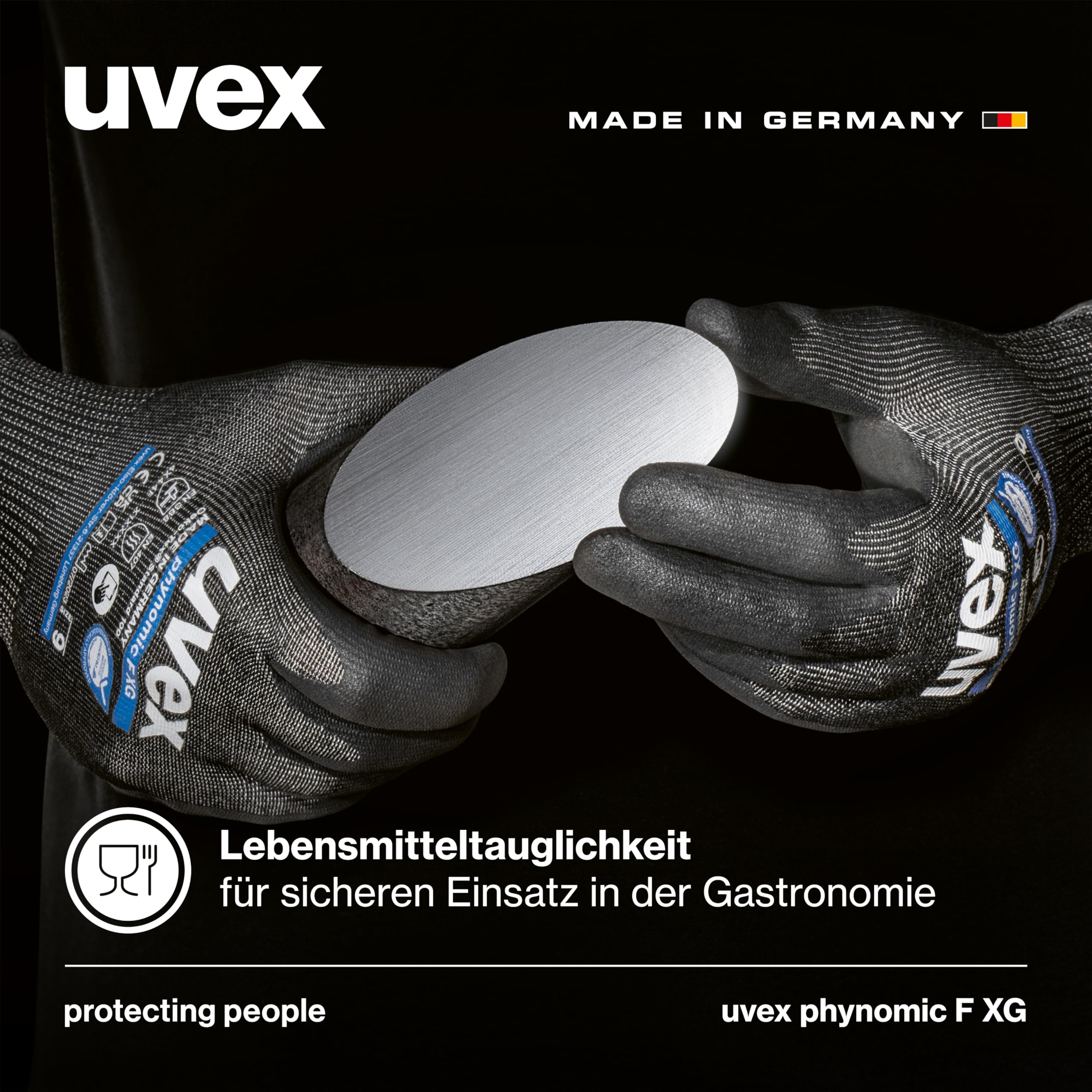 Uvex phynomic F XG, 1 para rękawic ochronnych przed przecięciem – do wilgotnych i tłustych obszarów – delikatne i odporne na ścieranie – czarne – rozmiar 10/XL