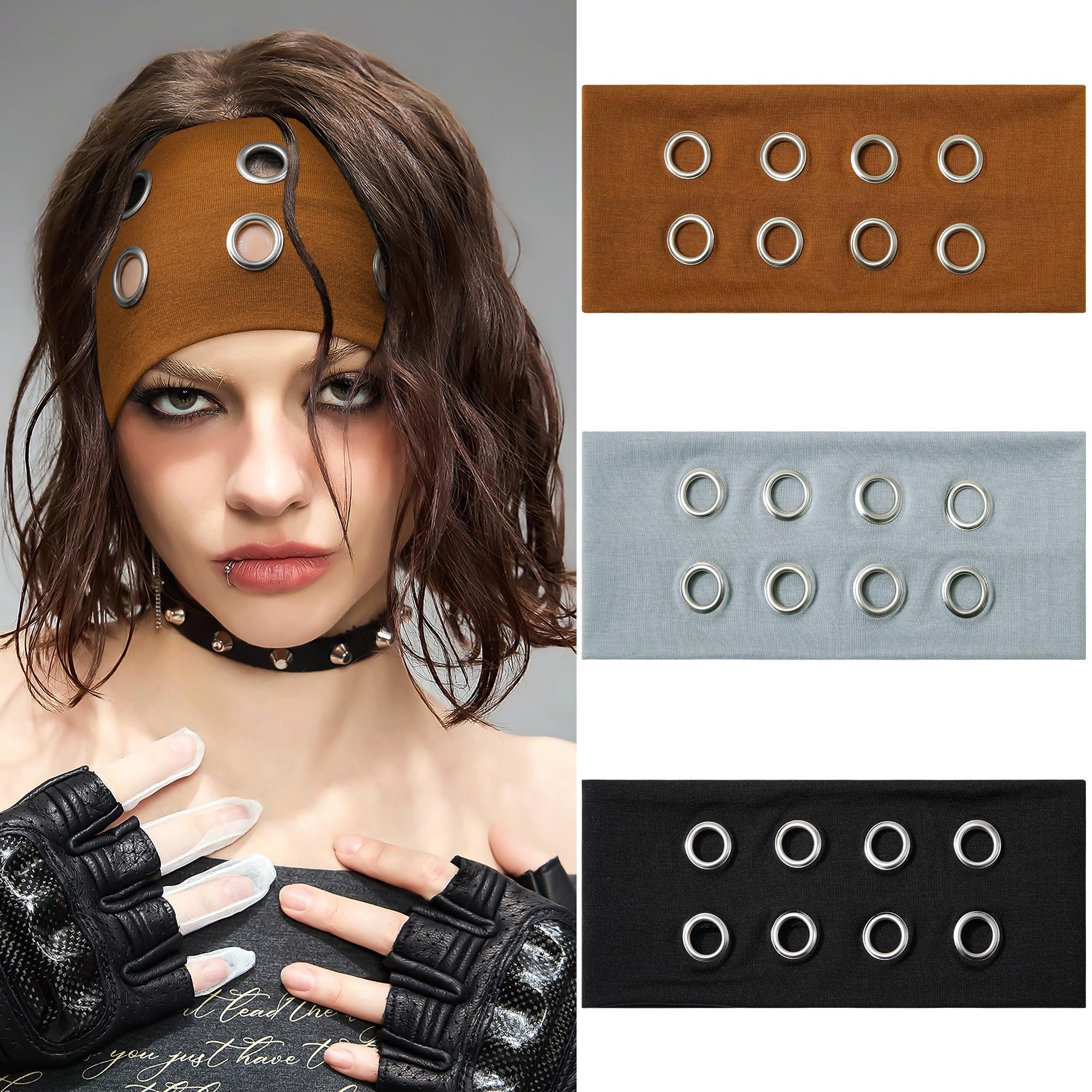 Amazon.com : Mesovor 3 Pack Fashion Grommet Wide Headbands 