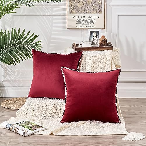 Miniatura 2 de Juego de 2 fundas de almohada decorativas de terciopelo de 22 x 22 pulgadas, fundas de cojín cuadradas suaves, fundas de almohada de otoño para