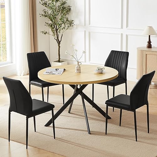 Miniatura 27 de Juego de mesa de comedor redonda de 45.3 pulgadas para 4, juego de café pequeño moderno de mediados de siglo para comedor, cocina, apartamento (mesa