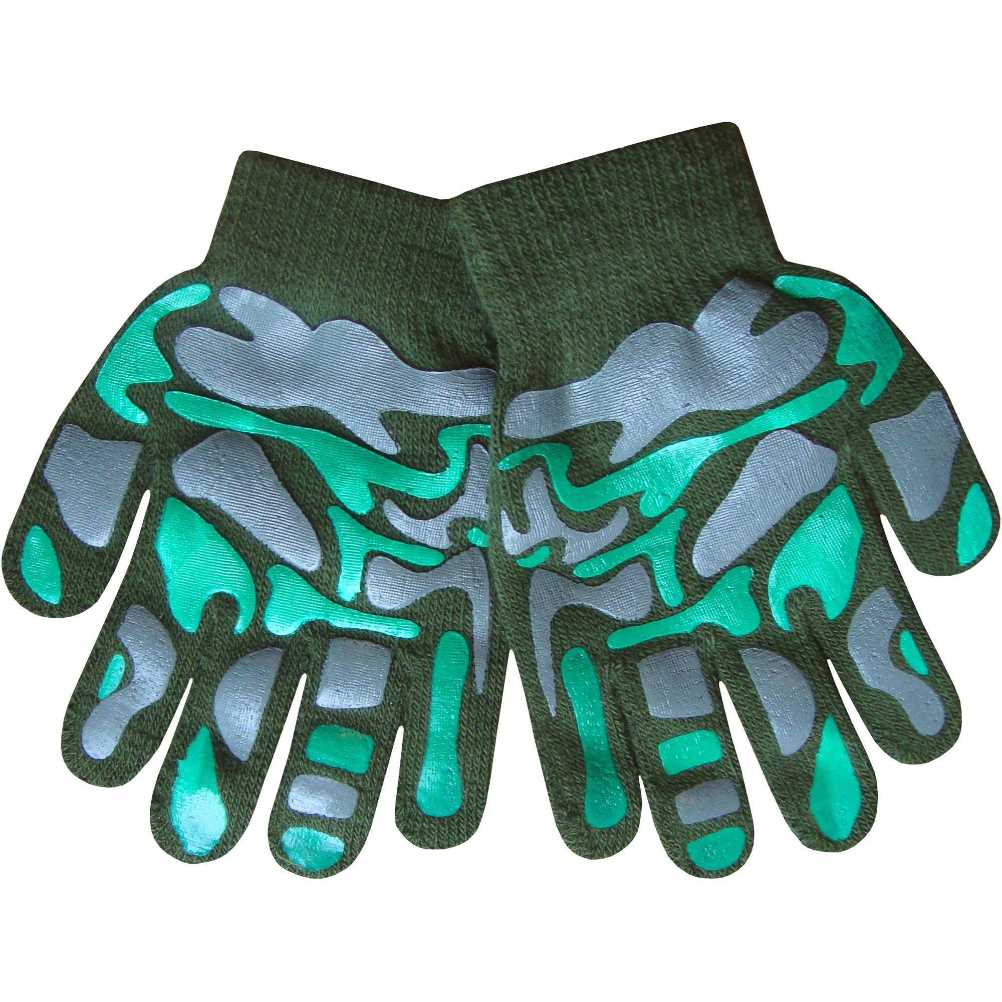 TeddyT's Boy's Camouflage Fine Knit Thermal Gloves with Magic Gripper Palm (Green Camouflage)