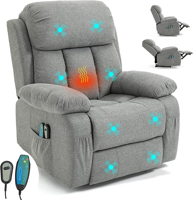 Heated Recliner Armchair, 8 Point Massage Sofa Chair Single Motor Auto
