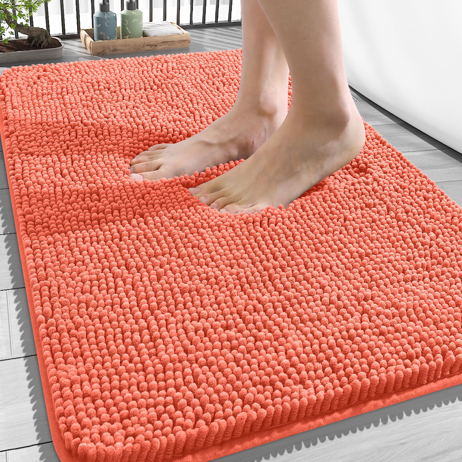 OLANLY Bathroom Rugs 34x21, Extra Soft Absorbent Chenille Bath Rugs | Coral, Quick-Drying Rubber Backing, Machine Washable Bath Mat for Bathroom Floor, Tub and Shower, Home Decor Accessories