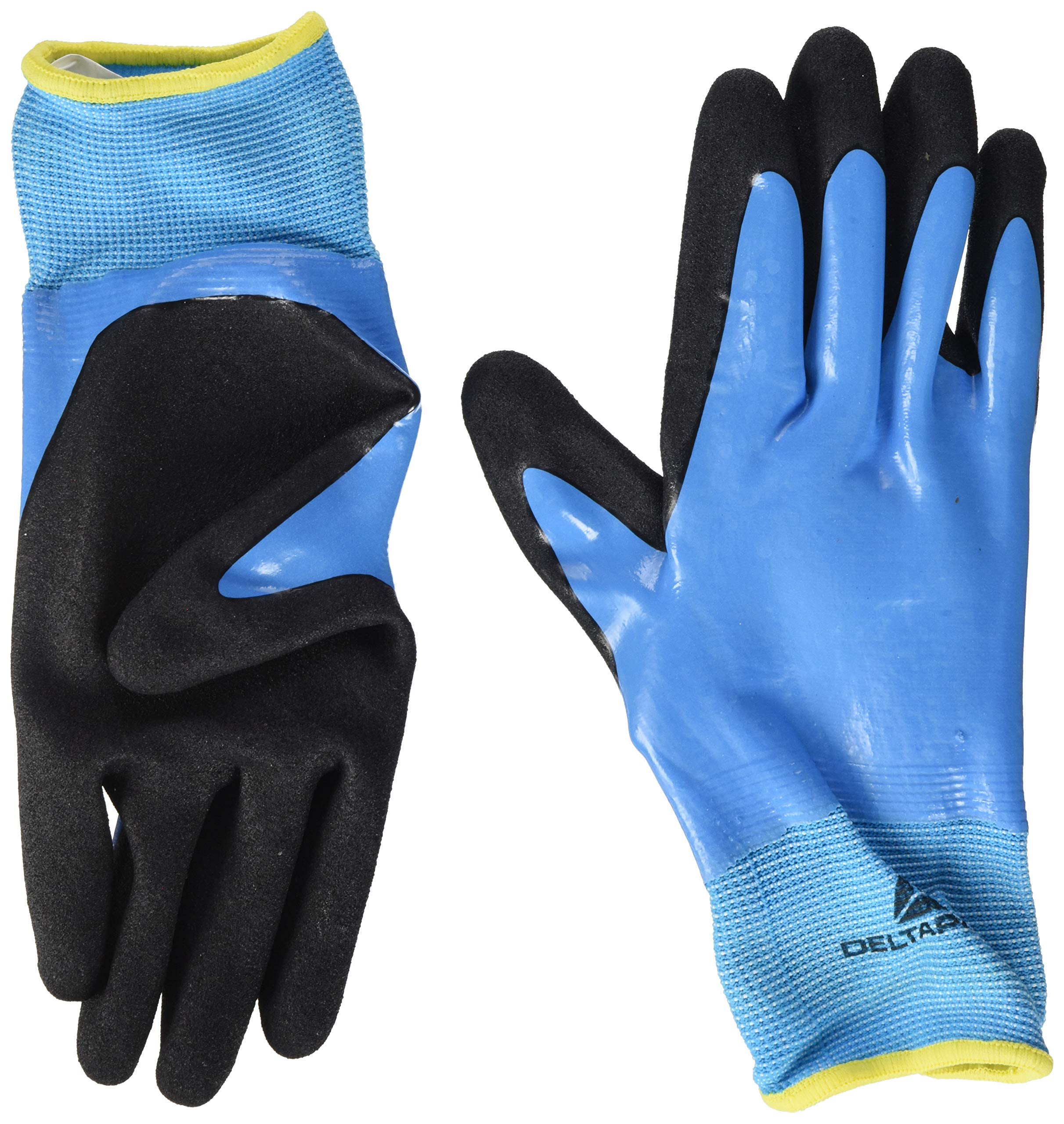 Delta Plus VV636BL07 Polyamide Gloves, Nitrile Coated Hand, Nitrile Foam Coated Palm, Blue/Black, 07