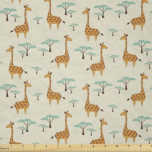 Ambesonne The Yard, tela de jirafa estilo de dibujos animados que caminan entre árboles pequeños sobre fondo grunge, tema de sabana, tela de punto