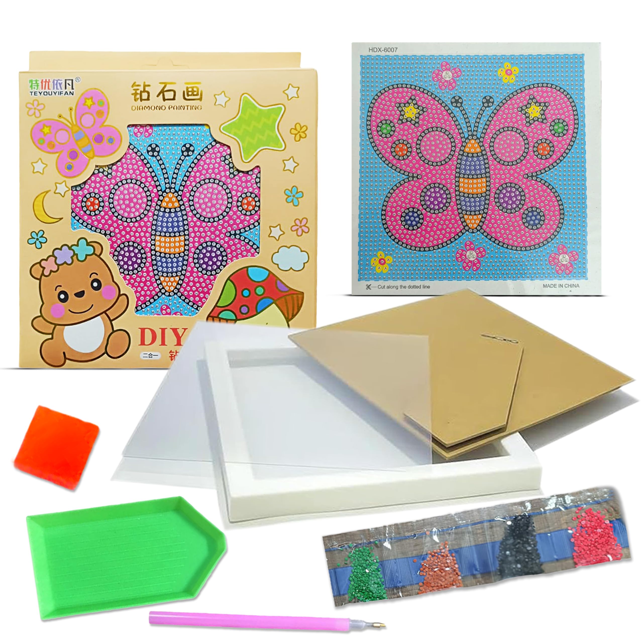 LitVibes DIY Diamond Painting Kit with Frame for Kids & Adults Art & Craft Set Suitable for Home & Wall Decoration Fun Birthday Return Gift for Children Parent-Child Game - (Butterfly Design)-picture-15