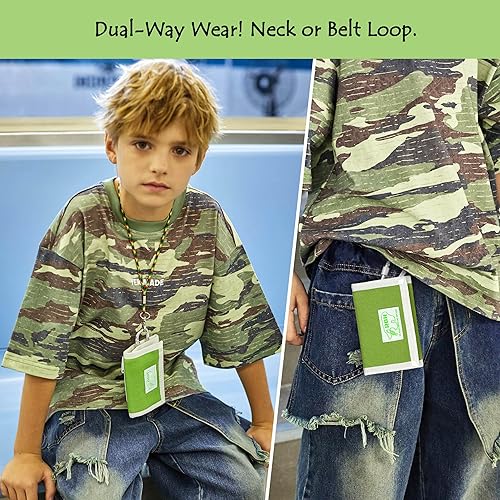 Miniatura 4 de Rough Enough - Cartera para niños con cremallera para monedas, tarjetero y correa para llavero, Verde, Billetera de lona triple para niños, niñas