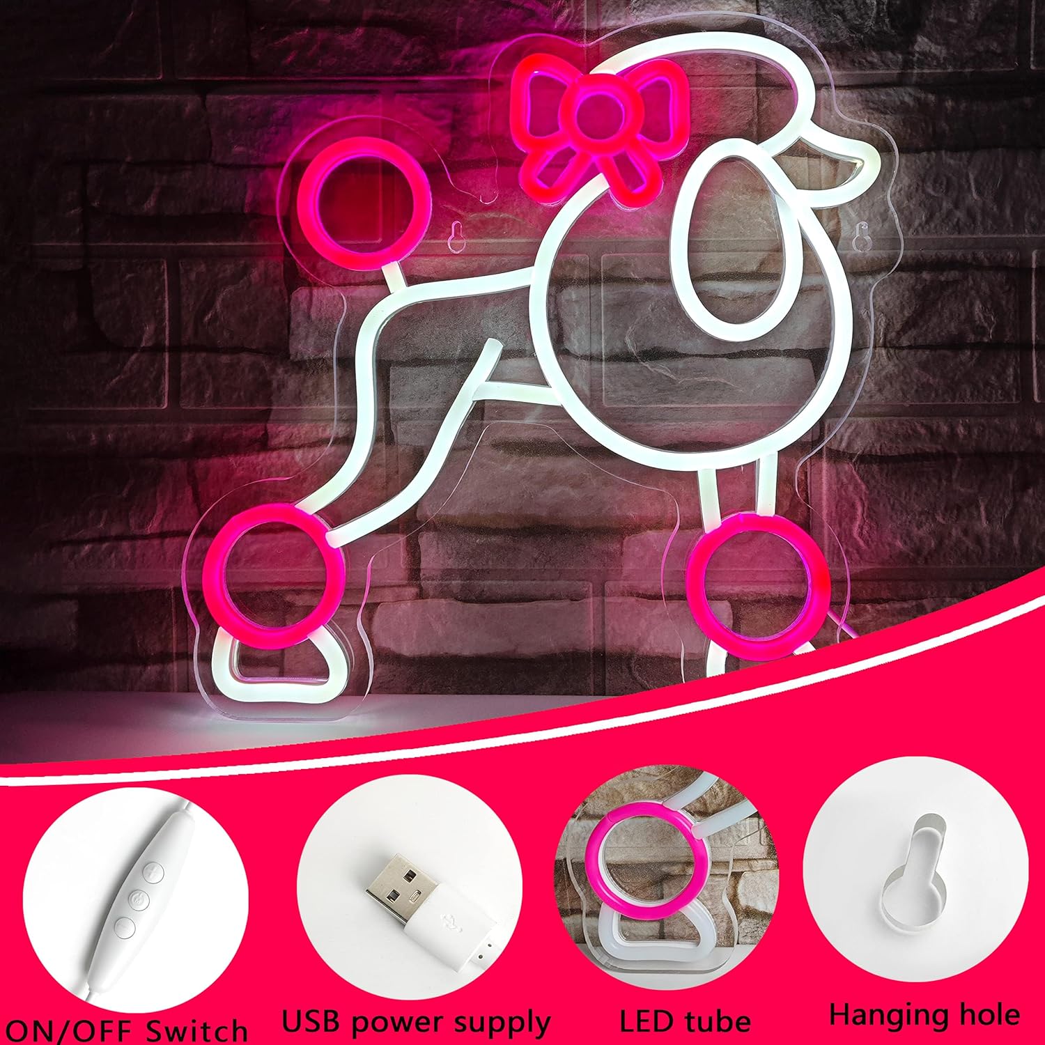 Poodle Dog Neon Lights - Cute Animal Neon Sign for Bedroom, Kids Room, Art Wall Decor - Pink Neon Light Birthday Gift for Dog Lovers - Image 3