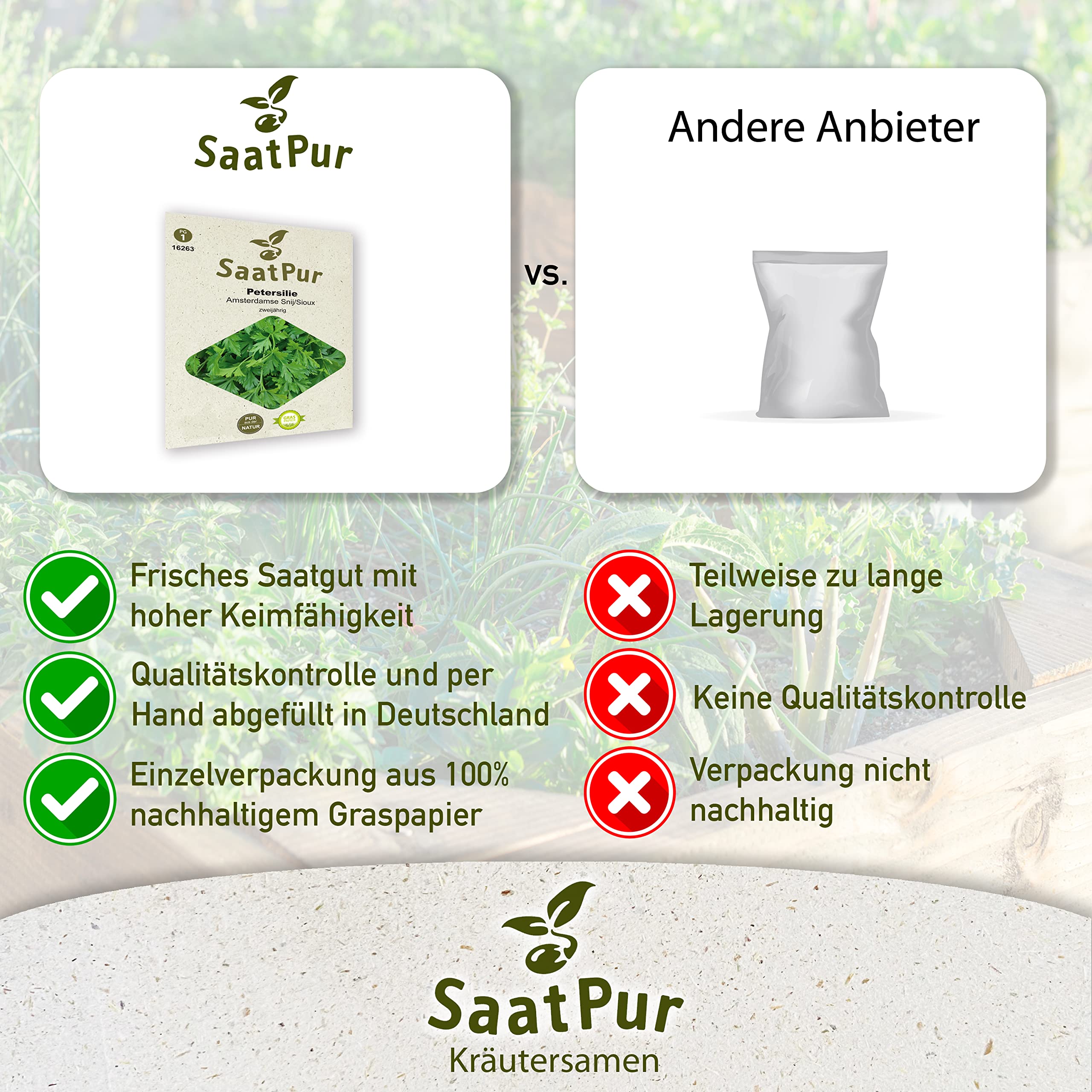 SaatPur Petersilie Samen, Saatgut - Kleines Tray mit 25 Portionstüten für je ca. 300 Pflanzen