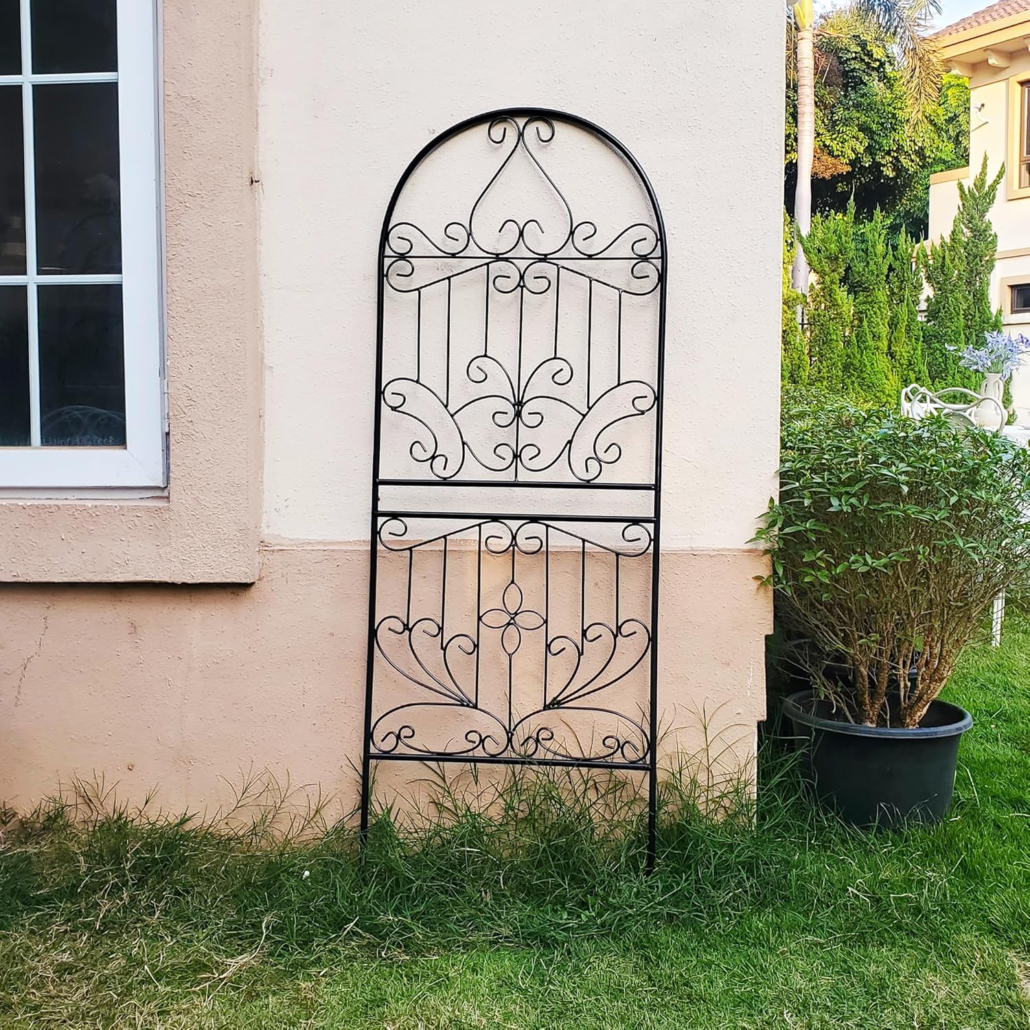 Trellis for Climbing Plants 59" H x 22" W Metal Unique Design Decorative Garden Structure Weather-Resistant Lattice Outdoor Decor Flowers Roses Vine Ivy Clematis Black Coating 1 Pack