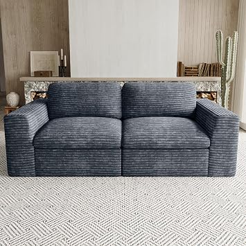Boneless Loveseat Sofa Plush Corduroy Sectional Couch with Deep Seat Modular Cloud Sectional Couches for Living Room.Grey Sofa.